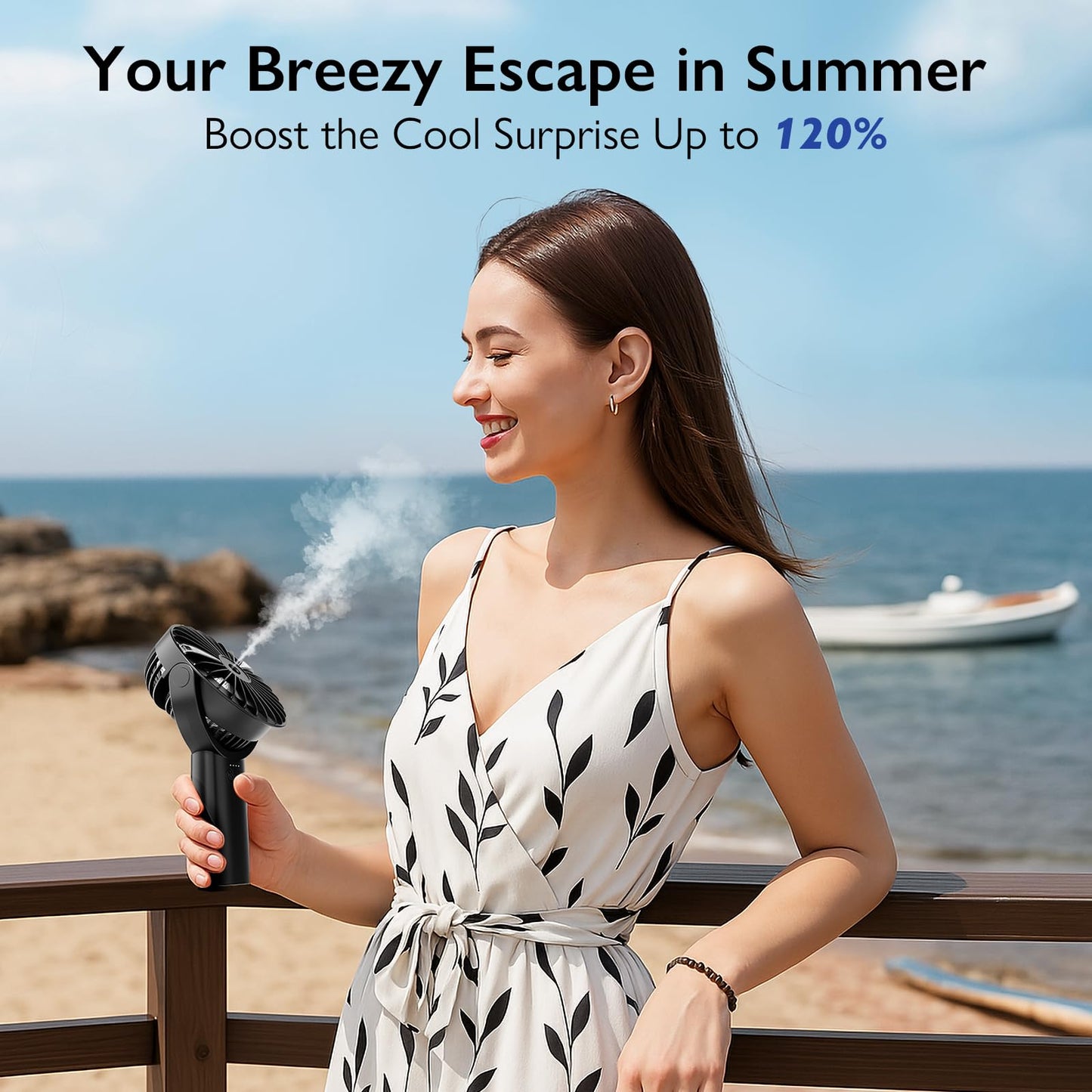 HonHey Handheld Misting Fan Portable, Small Personal Water Spray Hand Held Mist Fan,4000mAh Battery Operated 4-13-23 working hours, 90° Rotatable for Home Office Men Women Kids Travel Outdoors Black