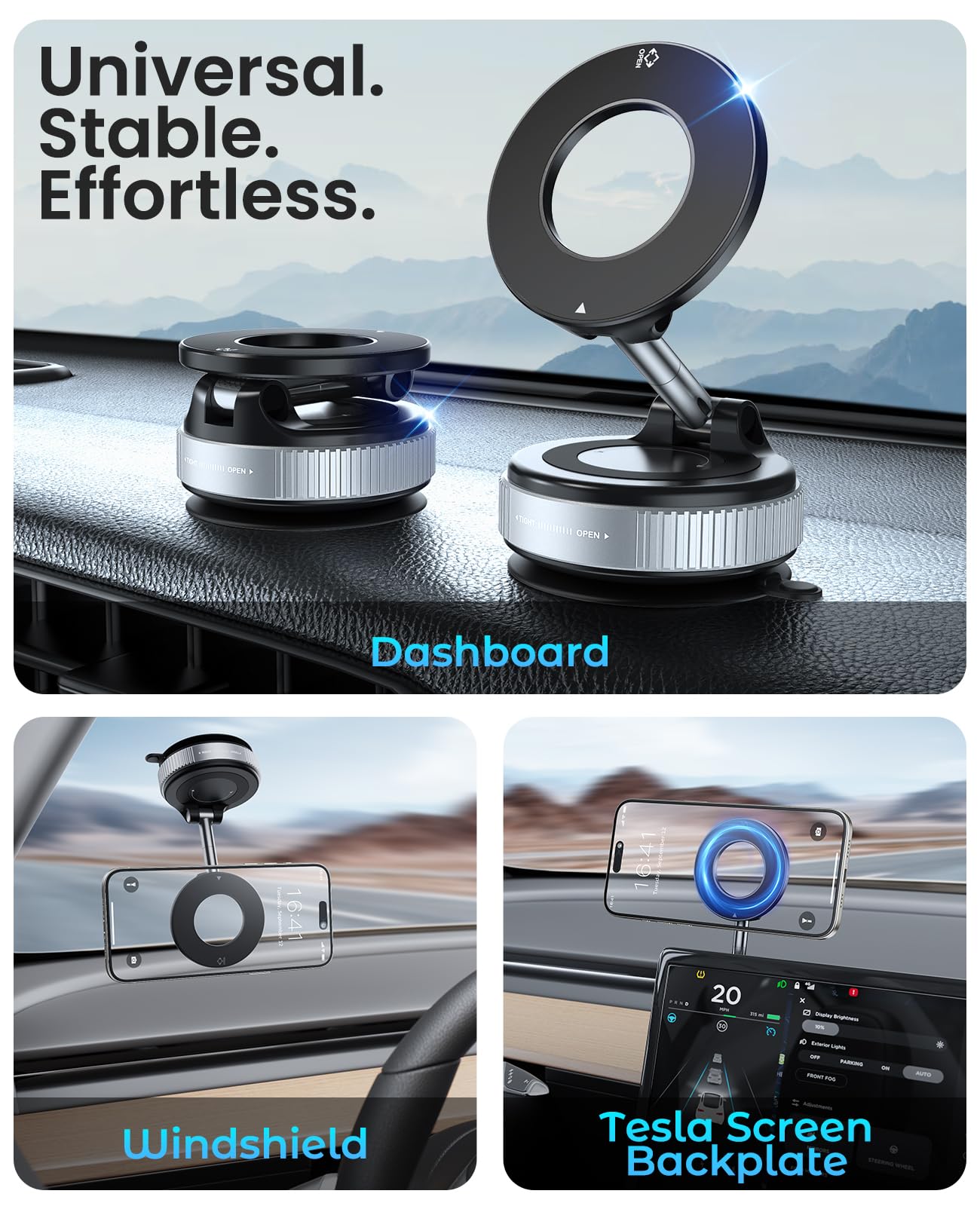 Jononser Magnetic Suction Cup Phone Mount for Magsafe, 360° Adjustable Magnetic Car Phone Holder, Pocket Size Foldable Cell Phone Holders for Your Car for iPhone 16 Pro Max 15 14 13 12 Plus, Sliver