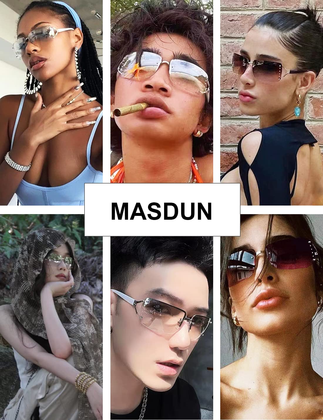 MASDUN Stylish Rimless Frameless Rectangle Sunglasses for Womens Surrounded designer trendy men (Brown Frame Brown Lens)