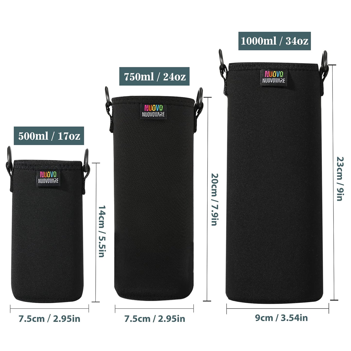 Nuovoware Water Bottle Carrier Bag, Premium Neoprene Portable Insulated Water bottle Sling Holder Bag 750ML with Adjustable Shoulder Strap for Men Women Hiking, Sling Bottle Bag Case, Black