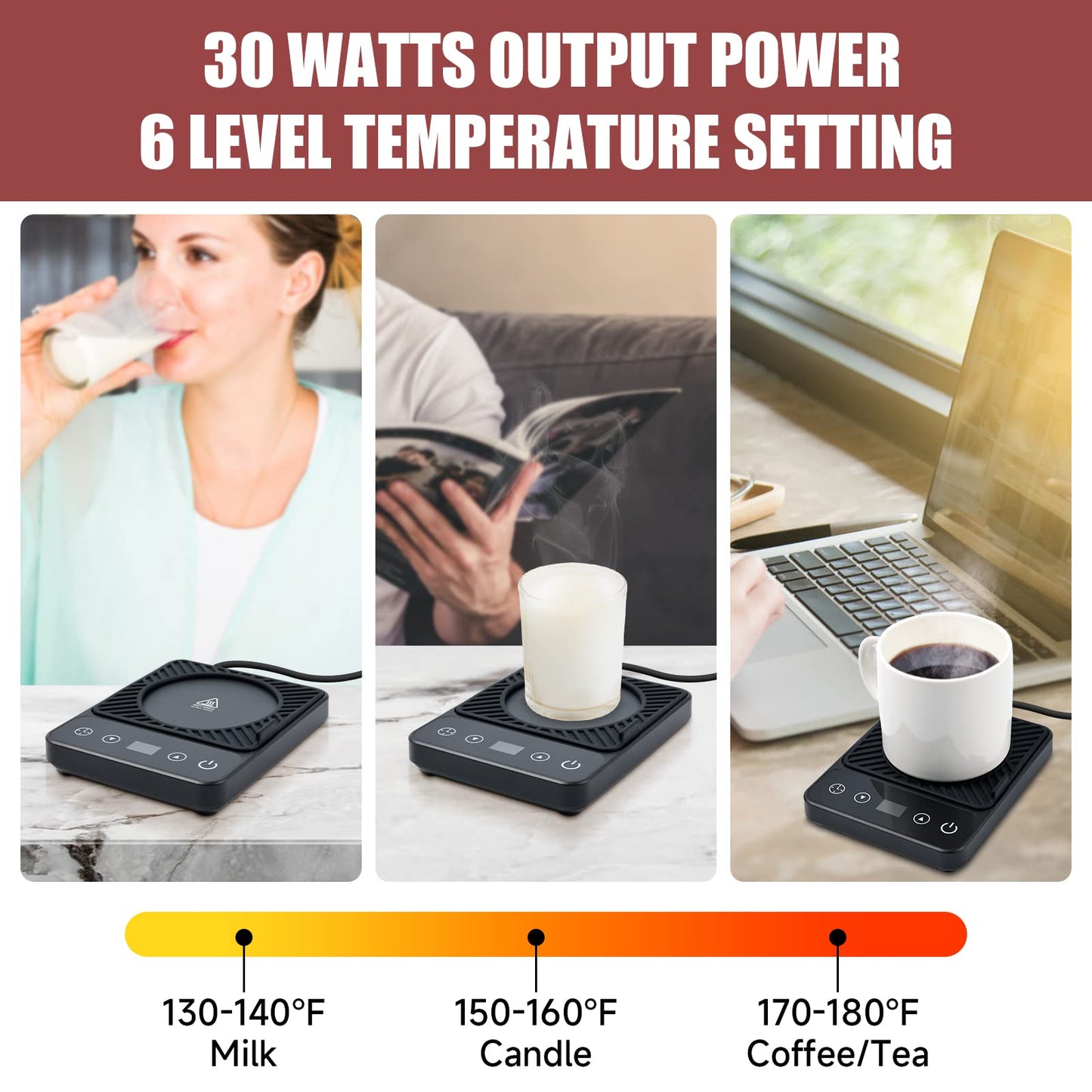 Mug Warmer - Electric Coffee Mug Warmer with Timer,Coffee Cup Warmer for Desk Auto Shut Off,Smart 6-Temperature Control, Coffee Accessories for Coffee Lovers, Black