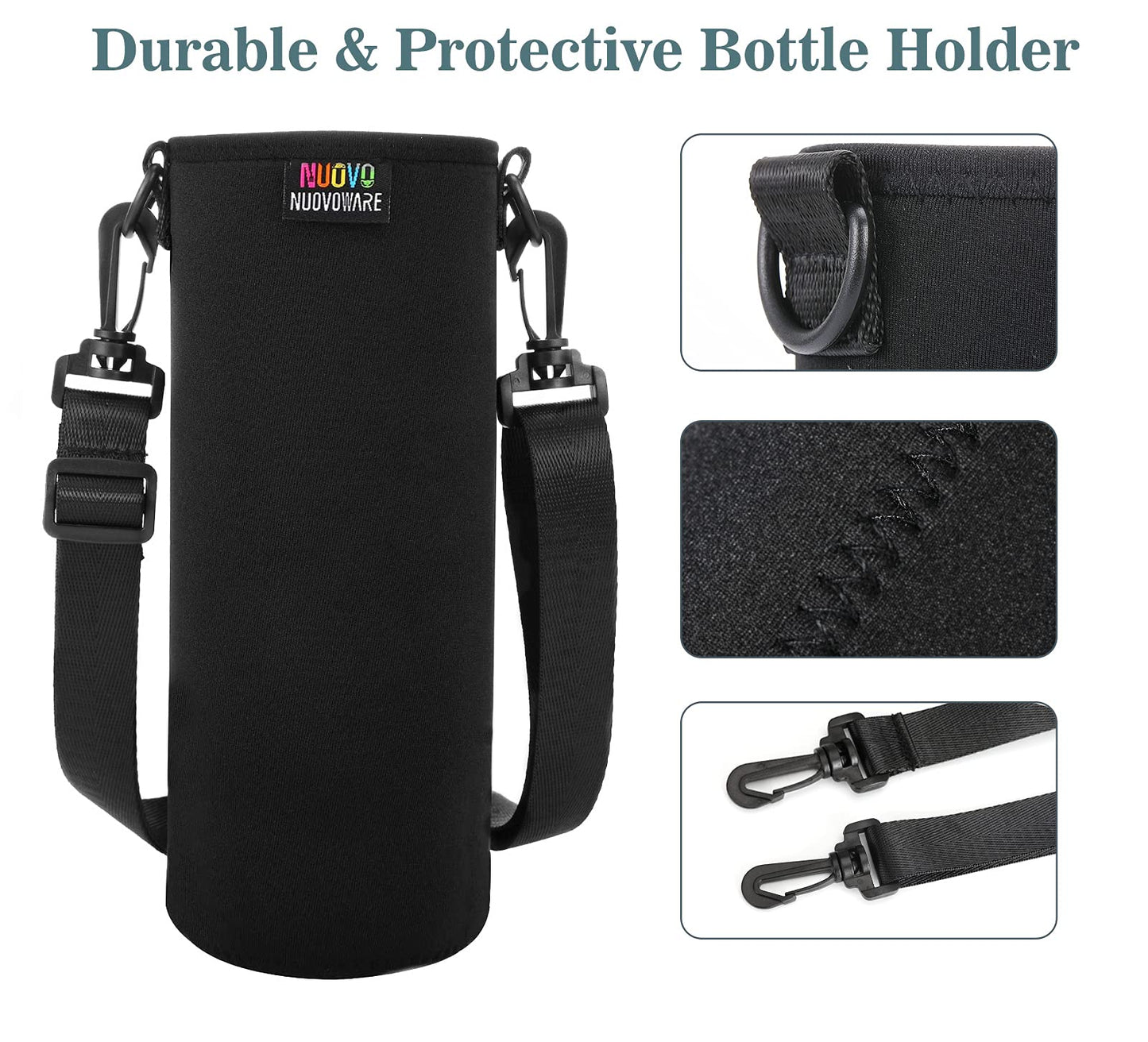 Nuovoware Water Bottle Carrier Bag, Premium Neoprene Portable Insulated Water bottle Sling Holder Bag 750ML with Adjustable Shoulder Strap for Men Women Hiking, Sling Bottle Bag Case, Black