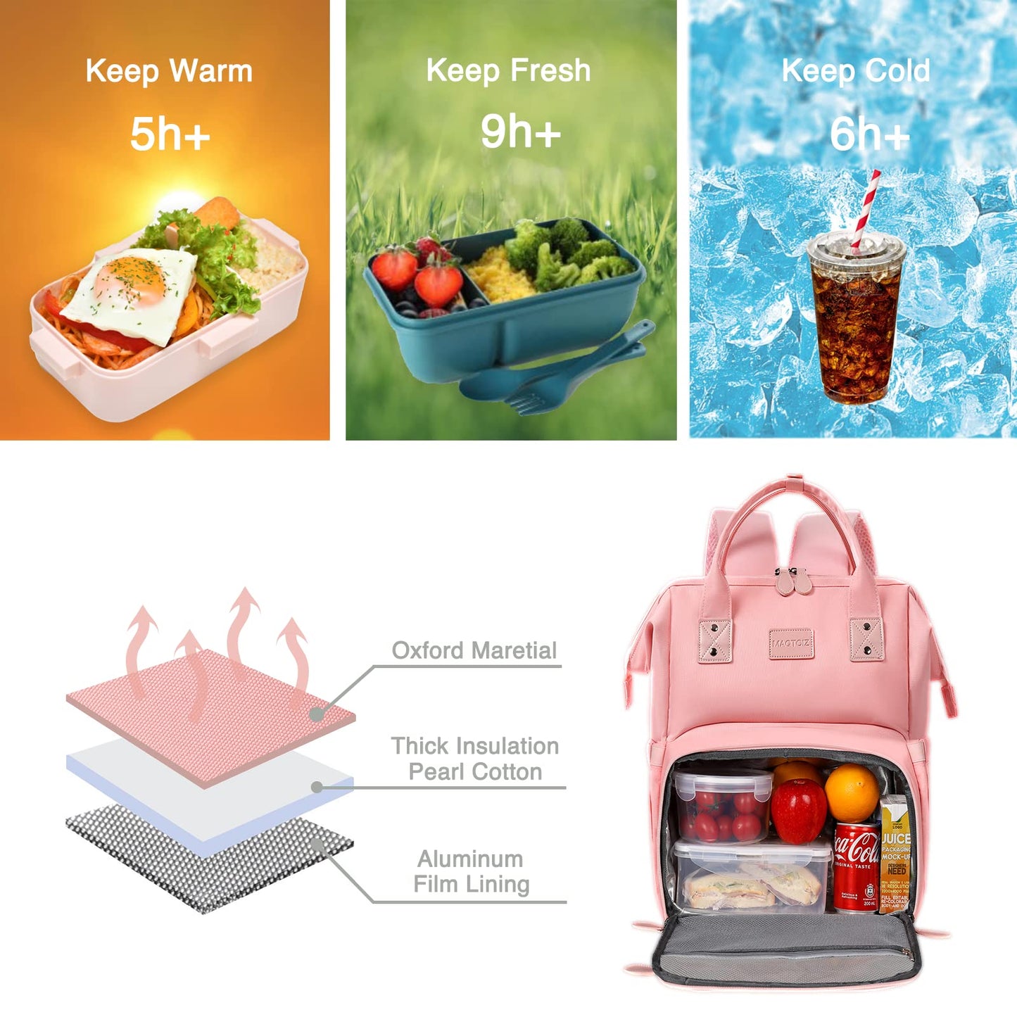 MAQTOIZ Women's Insulated Laptop Backpack Lunch Cooler Bookbag with USB Port for Women (15.6/14/13 Inch Laptop), Gift For Her