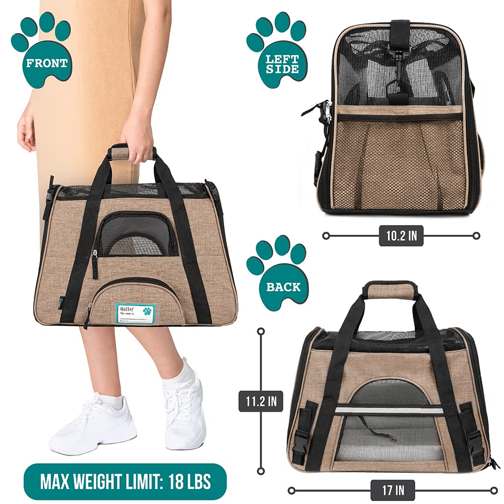 PetAmi Airline Approved Pet Carrier for Cat, Soft Sided Dog Carrier for Small Dog, Cat Travel Supply Accessories Indoor Cat, Ventilated Carrying Bag Medium Large Kitten Puppy, Small Heather Taupe