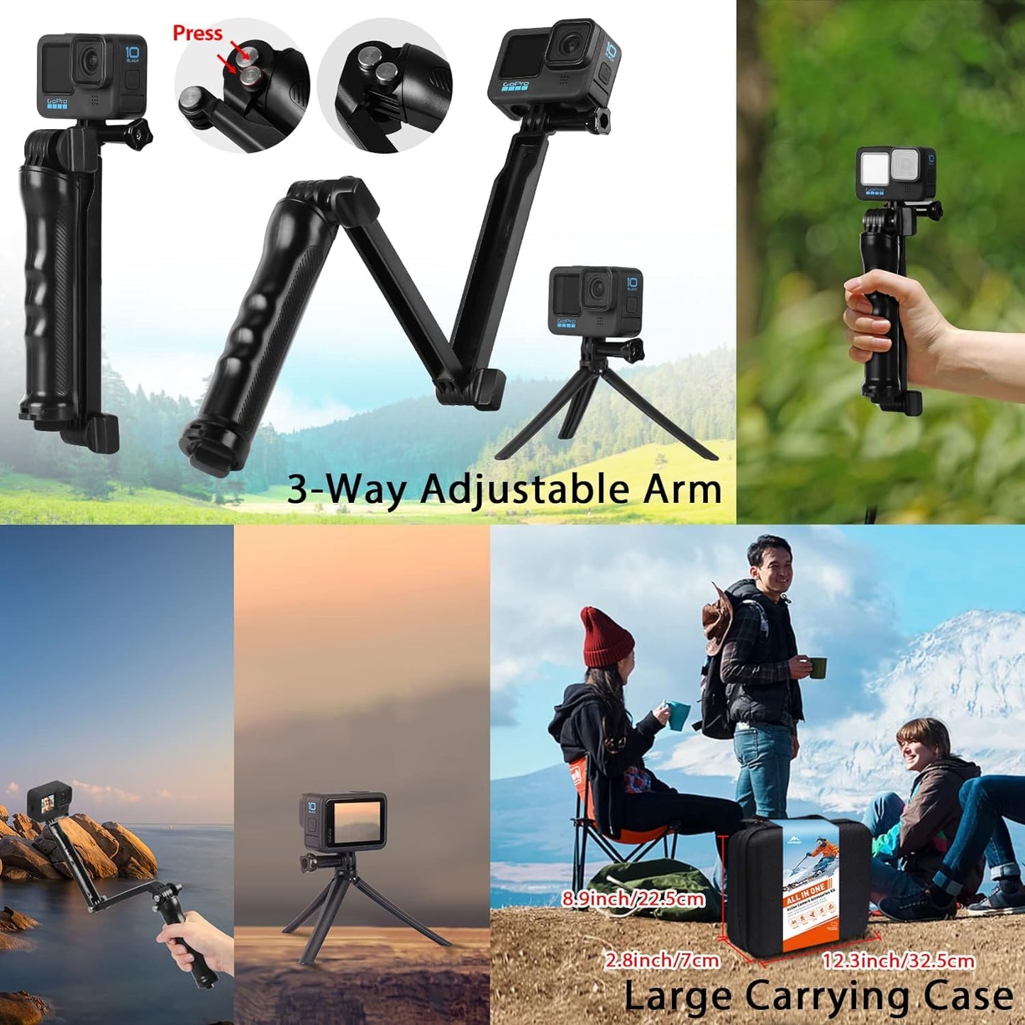 HONGDAK Action Camera Accessories Kit for GoPro Hero 13 12 11 10 9 Black, Waterproof Housing+Silicone Case+ Adjustable Arm+Head Chest Wrist Strap+Bike Mount+Suction Cup+Floating Grip Bundle Set 63in1