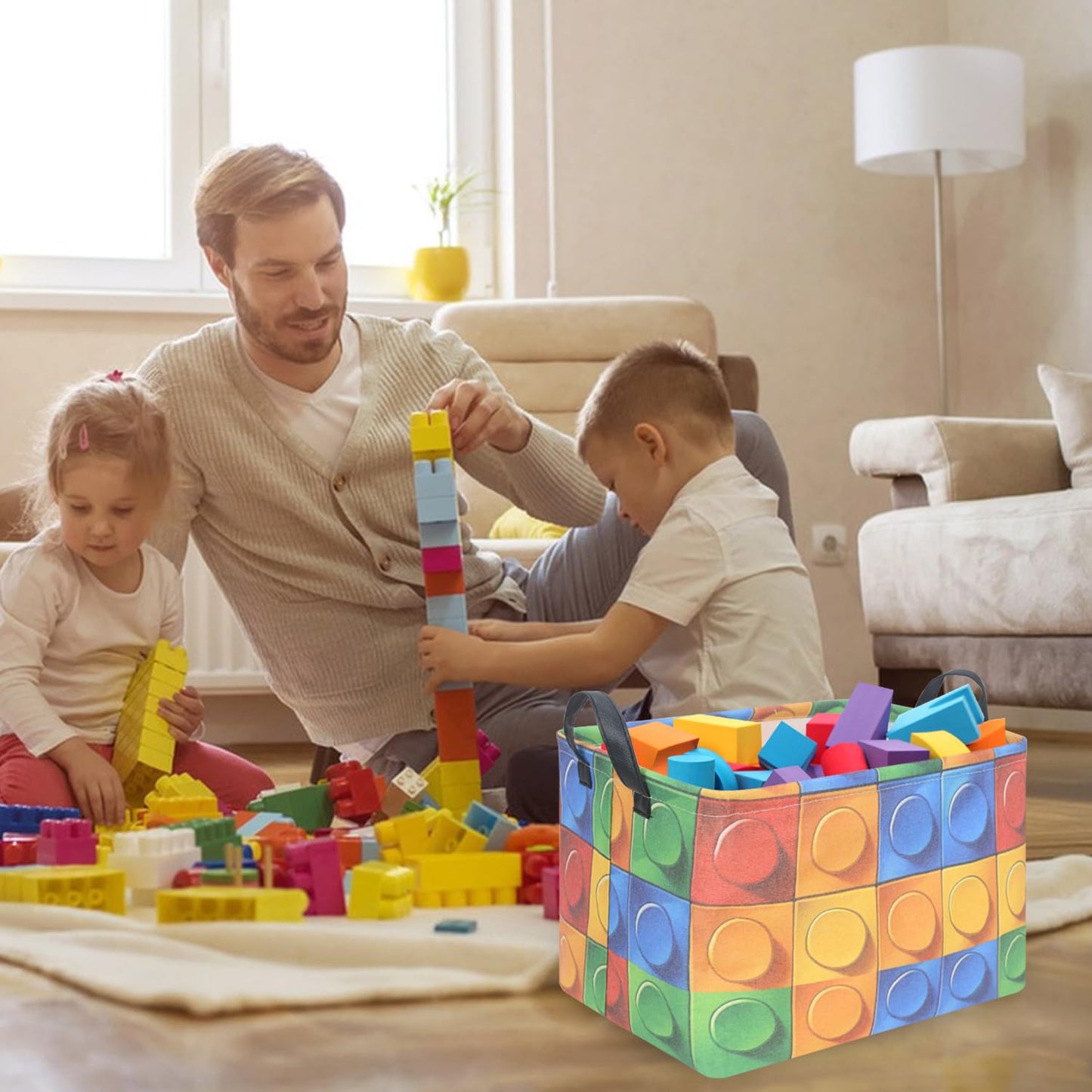 FXOLCSHE Building brick Basket,Building block book storage box,Laundry hamper,Waterproof foldable Kid's laundry basket,Shelf box,Baby Room decor(Building block)