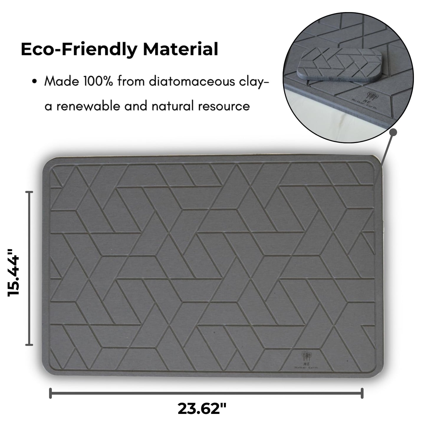 ME MOTHER EARTH Quick Dry Diatomaceous Earth Floor Stone Bath and Kitchen Dish Drying Mat, Bathroom Non-Slip Shower Mat, Super Absorbent Pad, Eco Friendly, Easy to Clean, Sustainable, Dark Grey