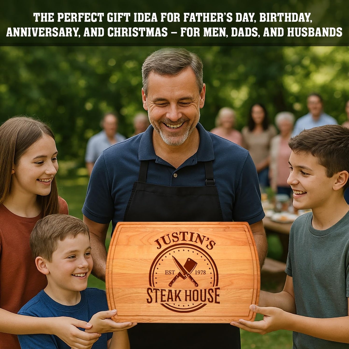 Personalized Dad Cutting Board - Customized Wood Grill Board for BBQ Masters - Custom Barbecue and Grilling Gift for Dad, Grandpa or Him - Anniversary, Birthday, Father's Day Gifts, Gifts for Men