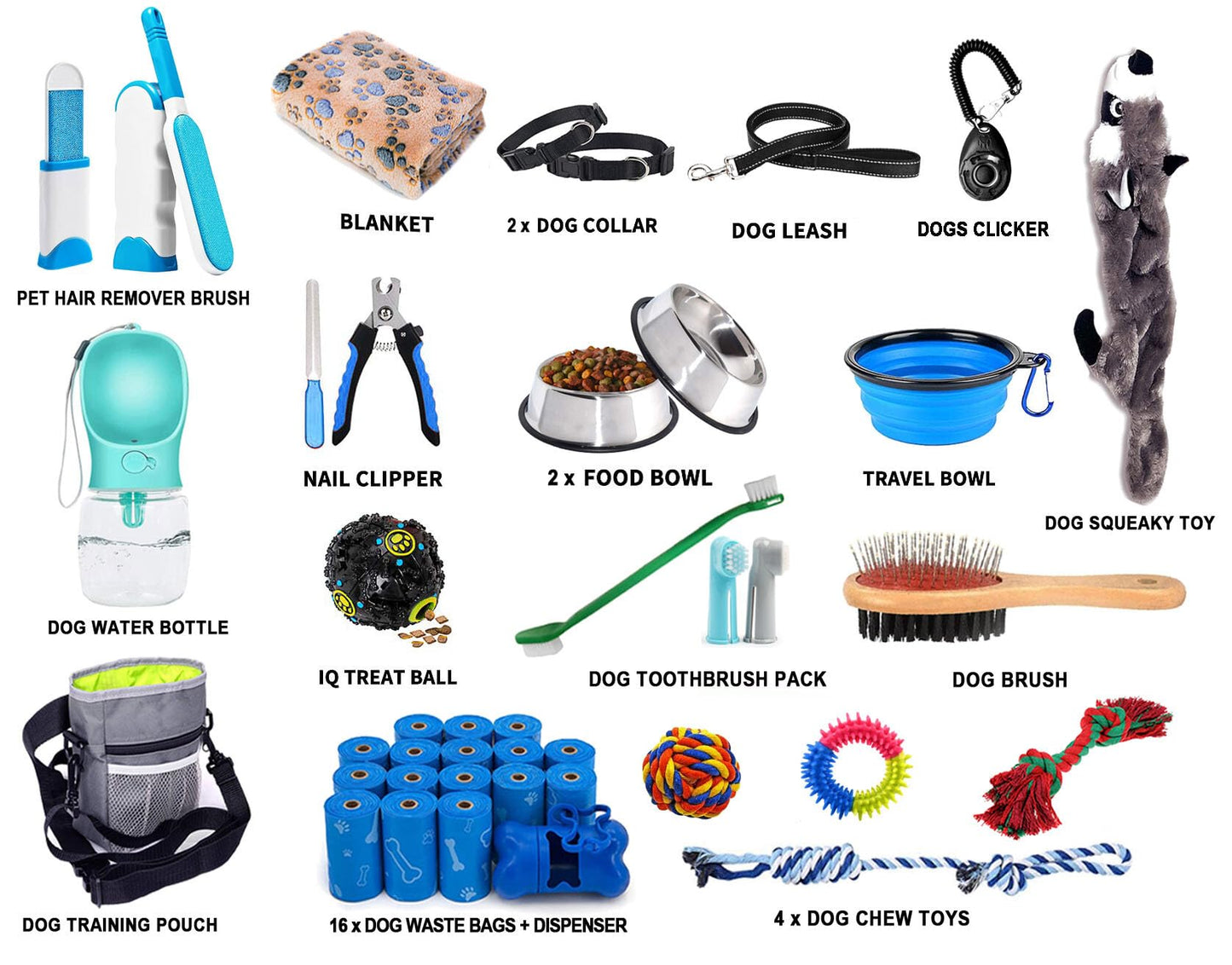 Lobeve Puppy Supplies Starter Kit - 39-Piece Set of Puppy Essentials and Dog Stuff. Includes Dog Leash, Toys, Bowl, Brushes, Water Bottles,and More. Perfect Welcome Home Gift for Your New Puppies