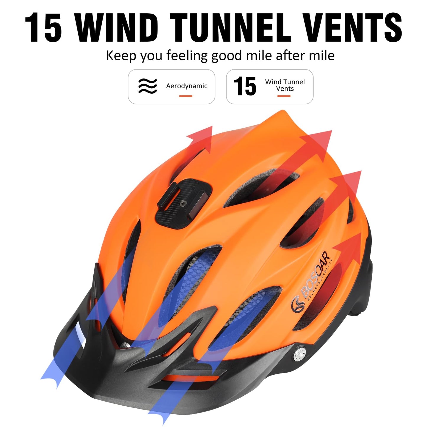 Bosoar Mountain Bike Helmet,Adult Cycling Helmet with Camera Mount and Detachable Visor for Men Women Youth,Suggested Fit 55-61 Cm