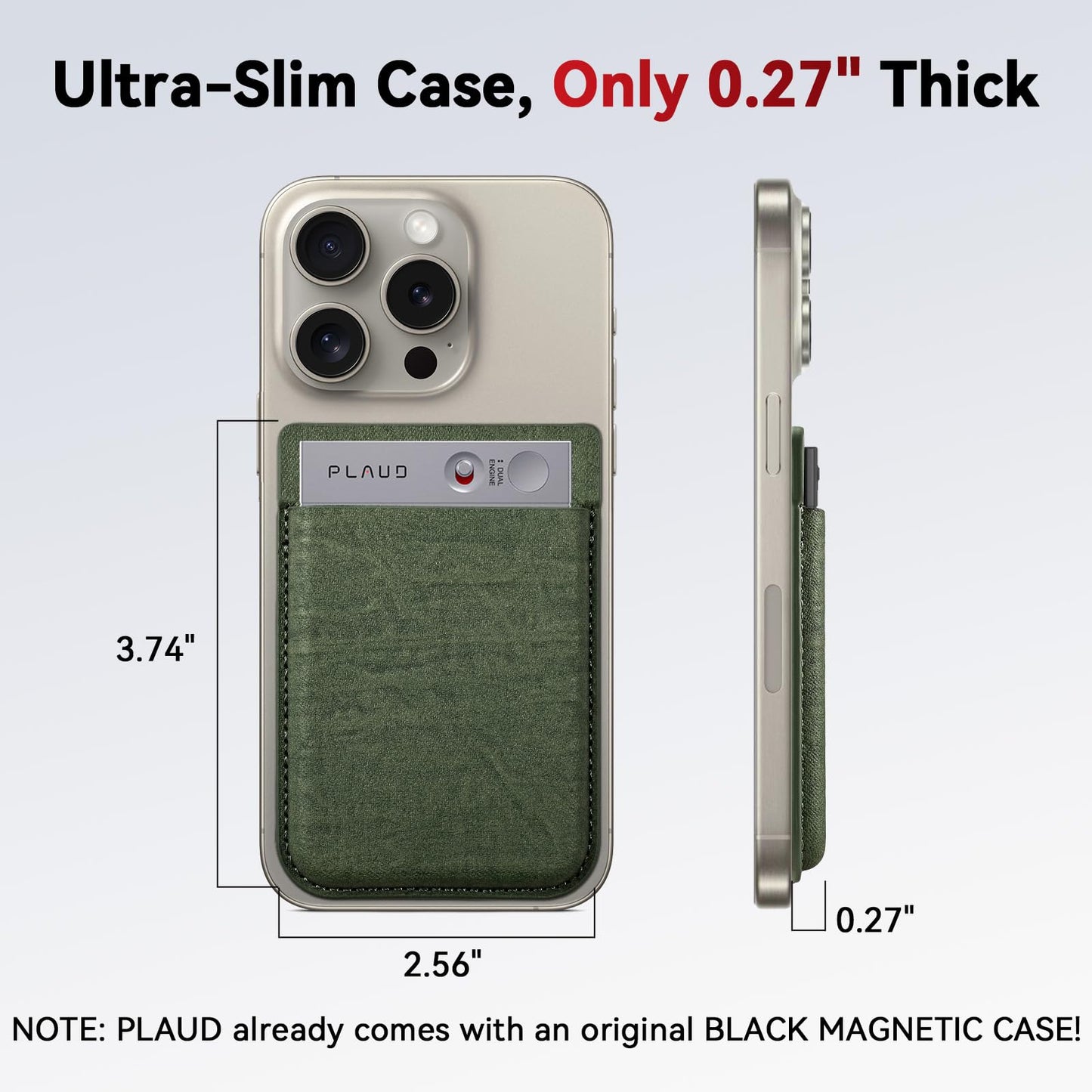 Magnetic Carrying Leather Case for PLAUD Note AI Voice Recorder – Thin Phone Wallet Attachment, Compatible with All Phone Sizes Green (Original Equipment Included, No Additional Purchases Needed)