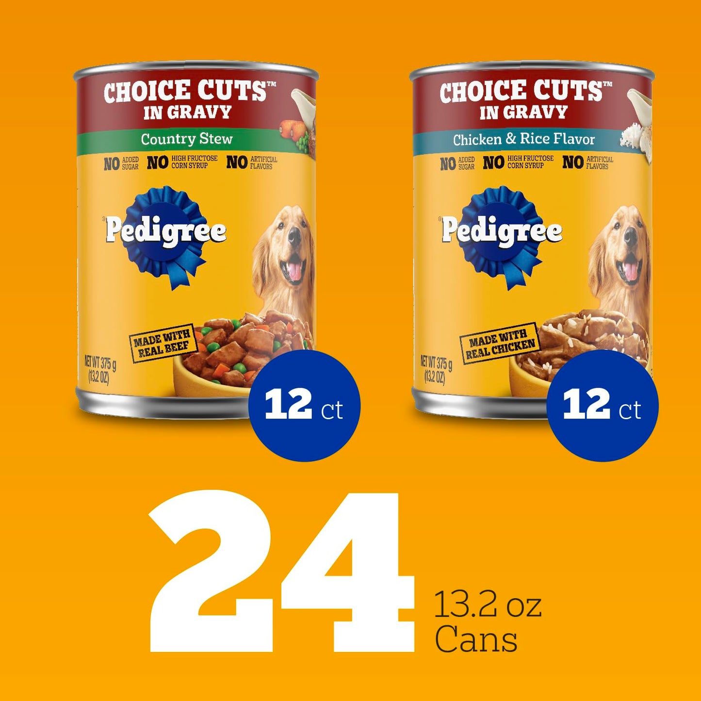 Pedigree Choice Cuts in Gravy Adult Canned Soft Wet Dog Food, Chicken & Rice & Country Stew, 13.2 oz. Cans (24 Count, Pack of 1)
