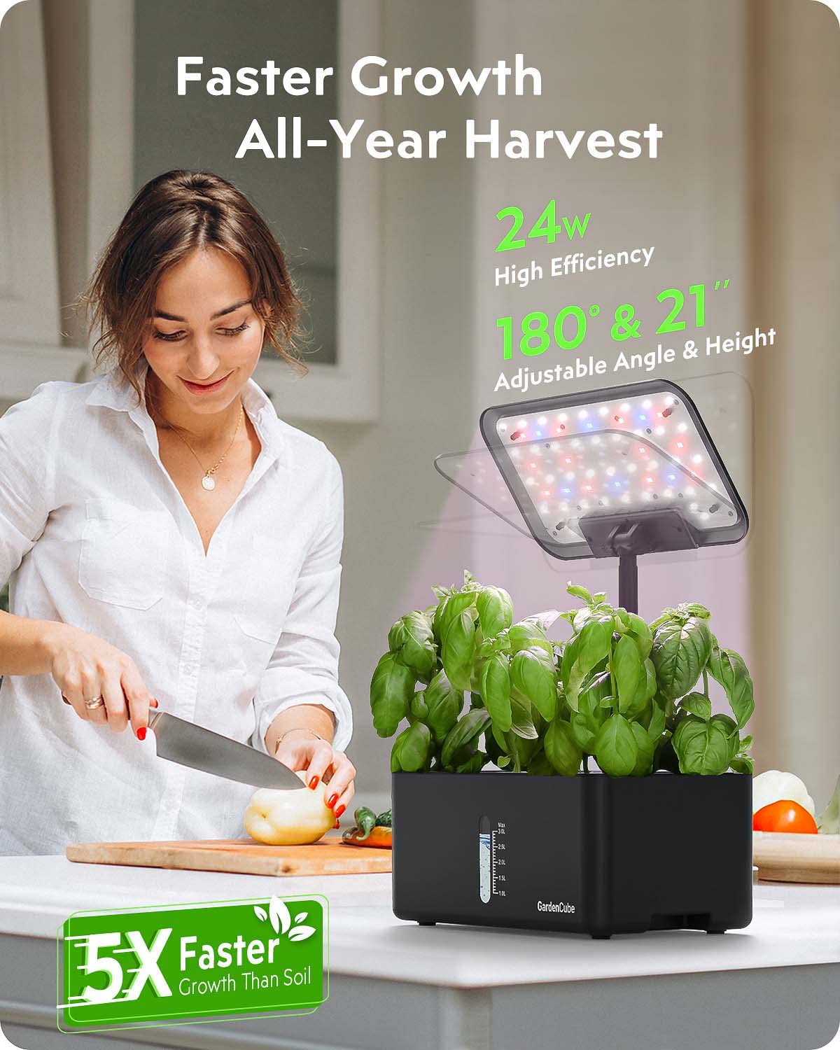 Hydroponics Growing System Indoor Garden: Herb Garden Kit Indoor with LED Grow Light Quiet Smart Water Pump Automatic Timer Healthy Fresh Herbs Vegetables - Hydroponic Planter for Home Kitchen Office