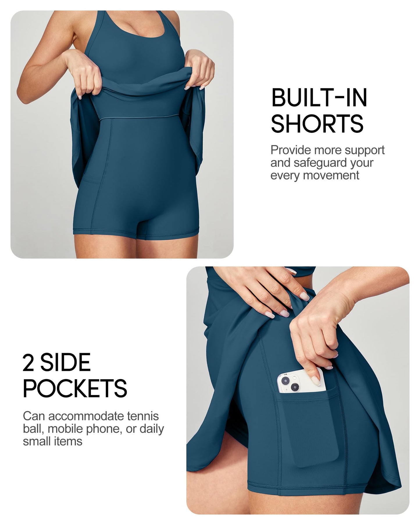 IUGA Womens Tennis Dress with Built in Shorts & Bra Athletic Dress for Women Cut Out Twisted Golf Workout Dress with Pockets Sea Blue