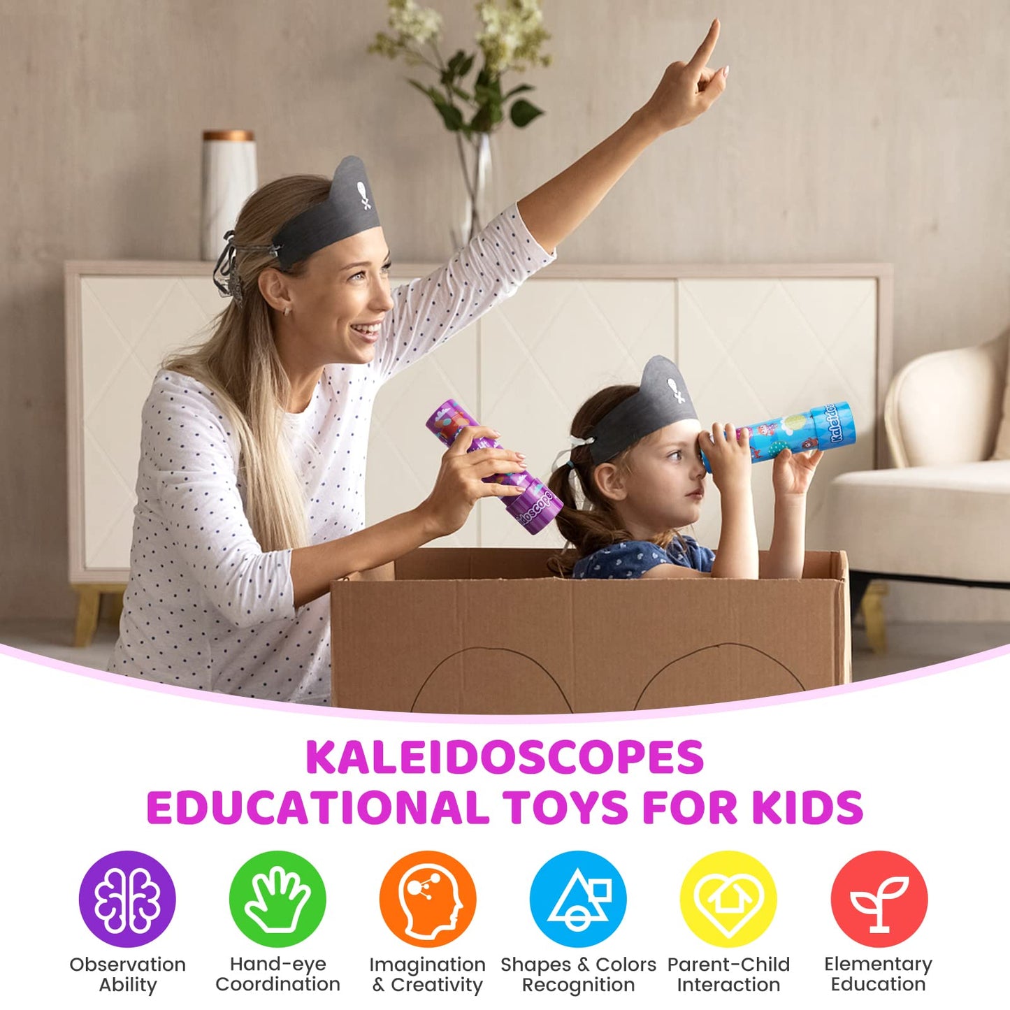 LUCKJOY Classic Tin Kaleidoscope, Kids Educational Kaleidoscope Toy with Metal Body, Birthday Gift for Boys and Girls (Cartoon Style)