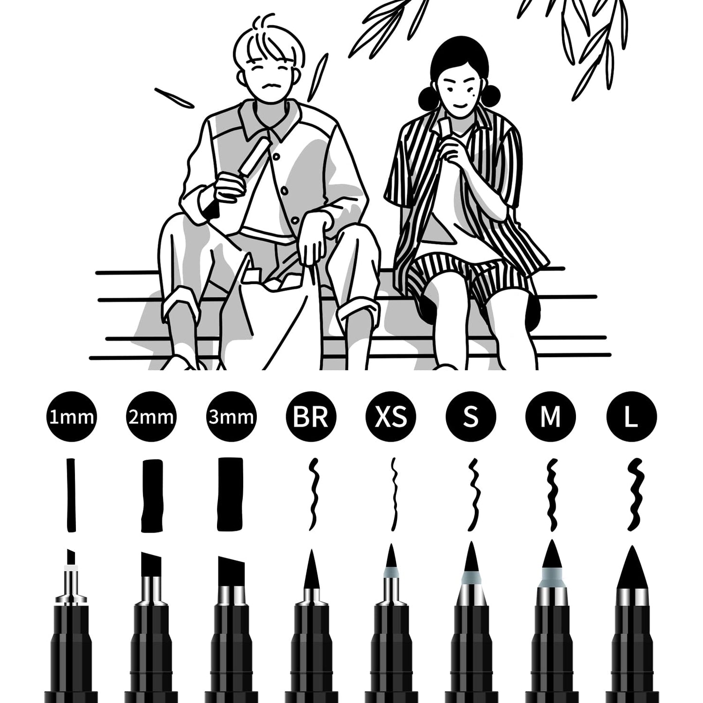 Piochoo Calligraphy Pens,8 Size Calligraphy Pens for Writing,Brush Pens Calligraphy Set for Beginners, Hand Lettering Pens