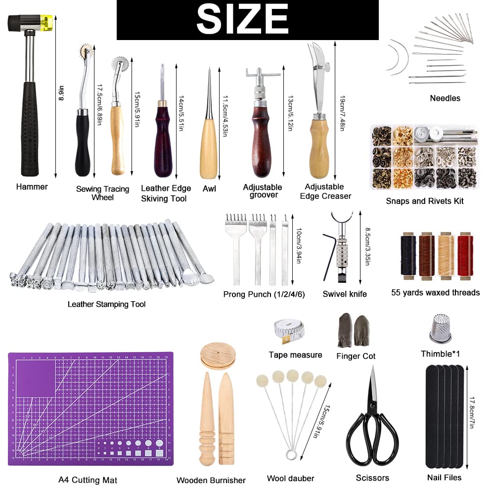 183Pcs Leather kit, Leather Working Tools Kit with Saddle Making Tools Set, Leather Rivets Kit, Prong Punch, Leather Hammer for Leather Working, Leather Making, Leather Craft DIY