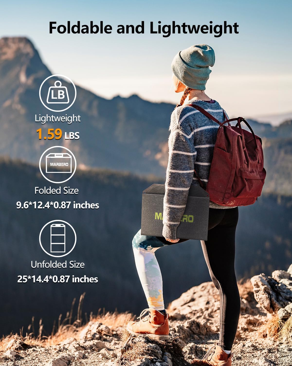 MARBERO 30W Solar Charger >23% High Efficiency Foldable Portable Solar Panel for Power Station Phones Tablets 2 USB Ports & DC Fast Charging IP65 Waterproof for Camping Outdoor Backpacking Cloudy