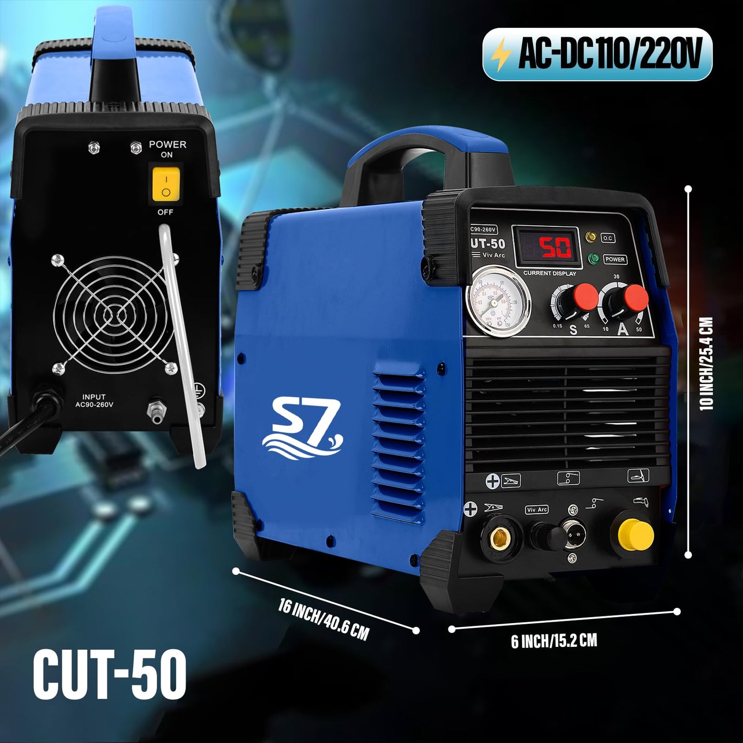 Plasma Cutter, 110/220V 1/2 Inch Clean Cut 3/4 Inch Max Cut with LED Display, Pilot Arc, Air Sensor, Post Flow