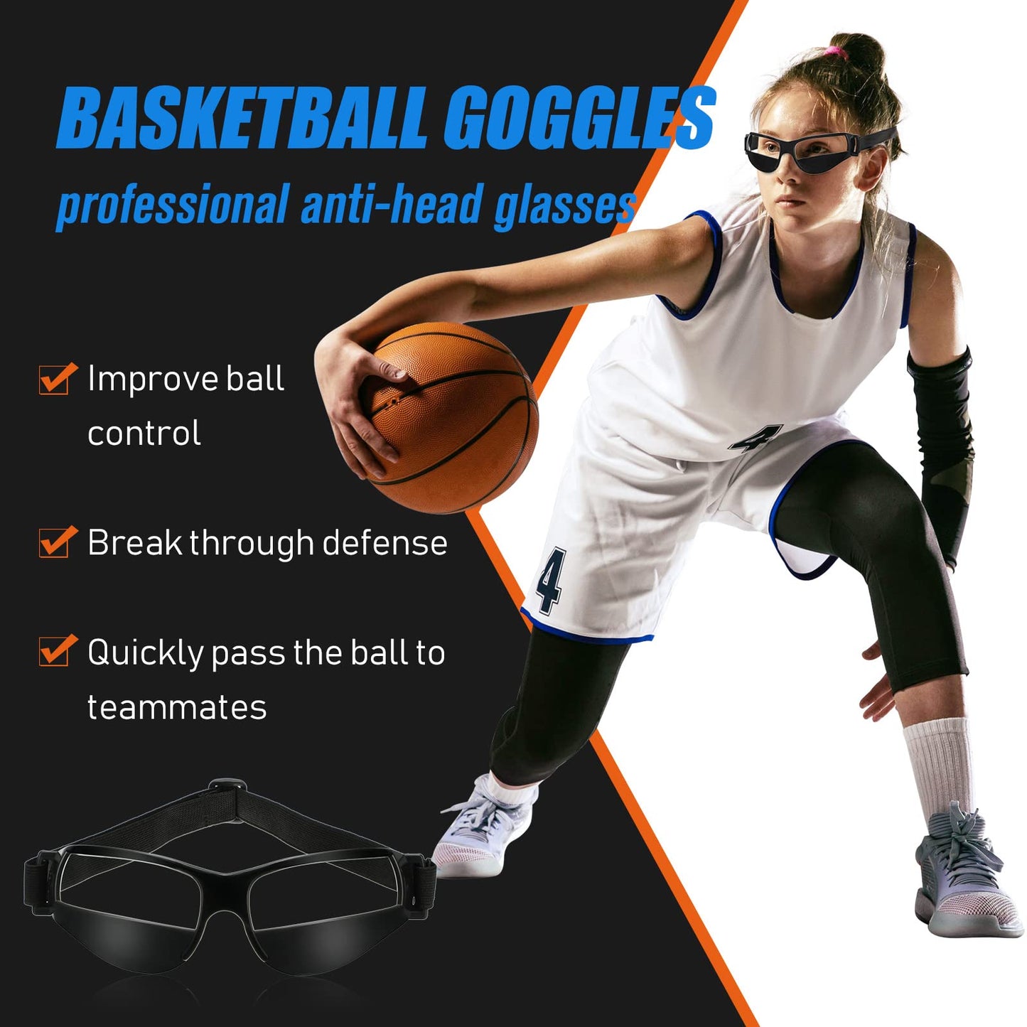 Fiada 3 Pack Dribbling Goggles Basketball Sports Glasses Adjustable Dribbling Black Goggles Basketball Training Equipment