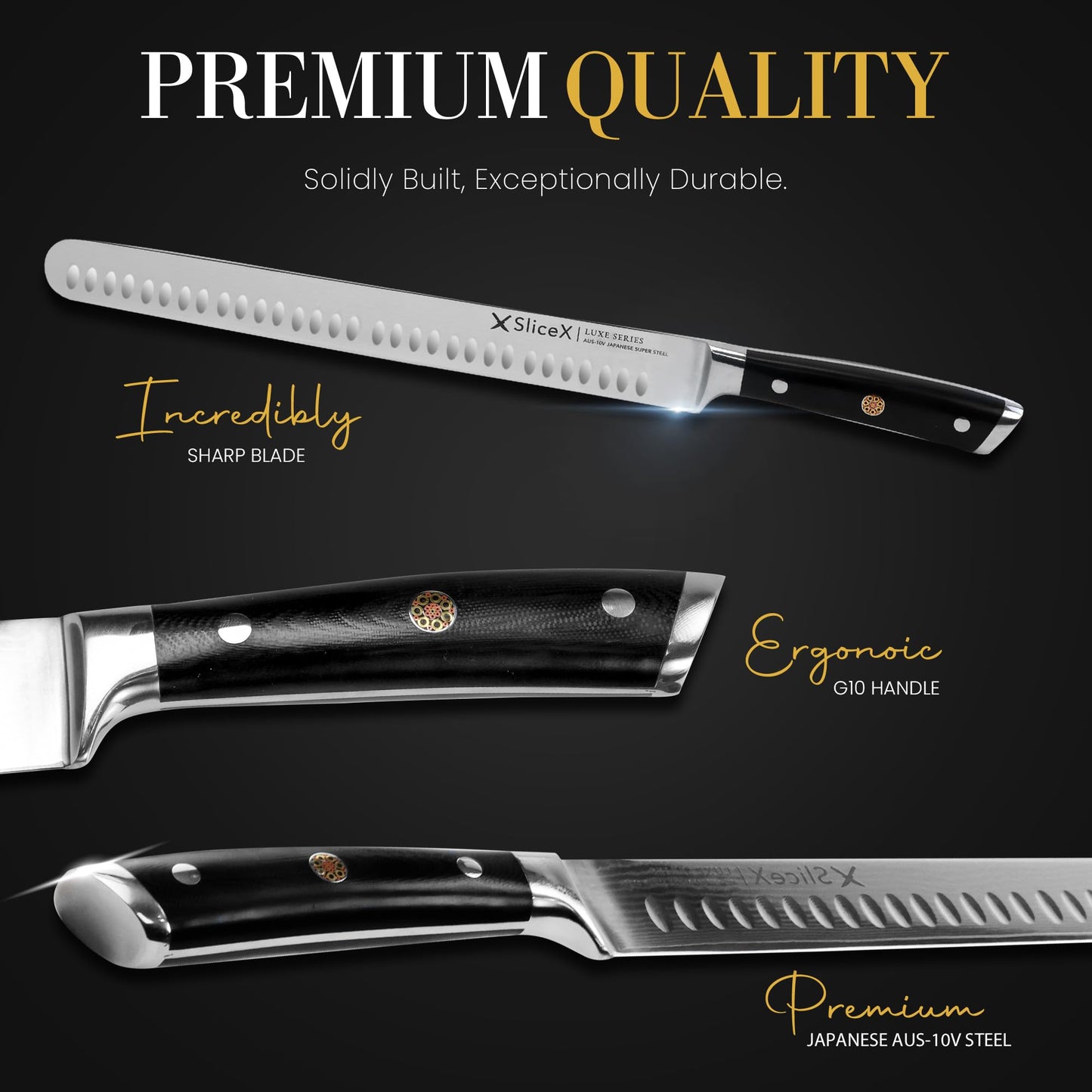 Luxury Brisket & Carving Knife - Thoughtful Gifts for Men and Dad - 12" Japanese AUS-10V Damascus Steel - 63+ HRC - Razor Sharp, Full Tang, Military Grade Ergonomic Handle