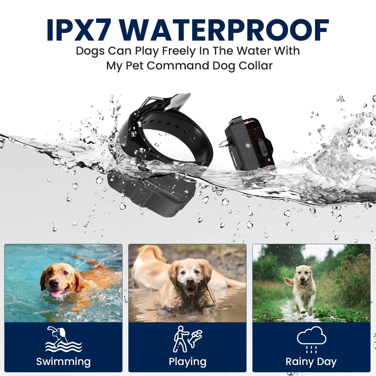 My Pet Command 1.25 Mile (6600 Ft) Dog Training Extra Collar Safe Dog Shock Collar Shock, Vibrate, Tone and Flashing Beacon Lights Waterproof Rechargeable Dog Hunting add Up to 3 Collars