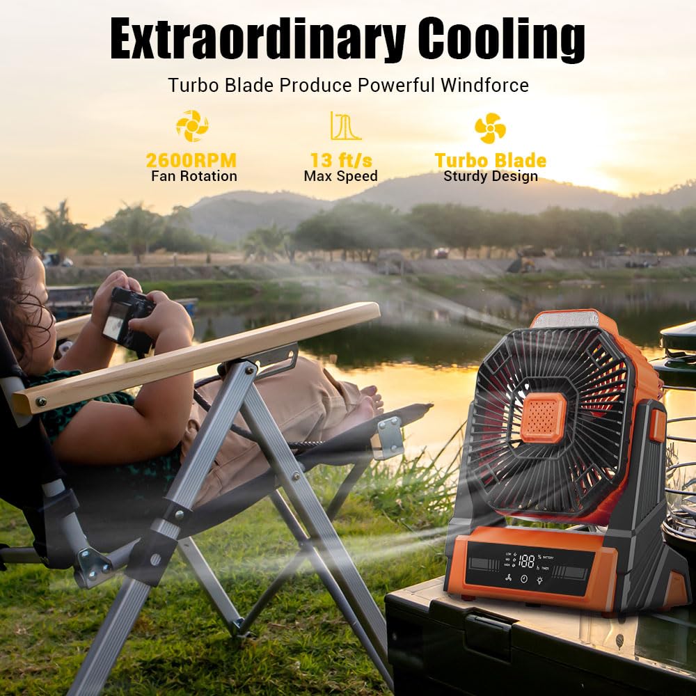 Instern Portable Fan Rechargeable, 20000mAh Battery Powered Desk Fan with LED Lantern, Battery Operated Personal Tent Fans for Camping, Travel, Home, Bedroom, Jobsite, Beach Vacation Essentials