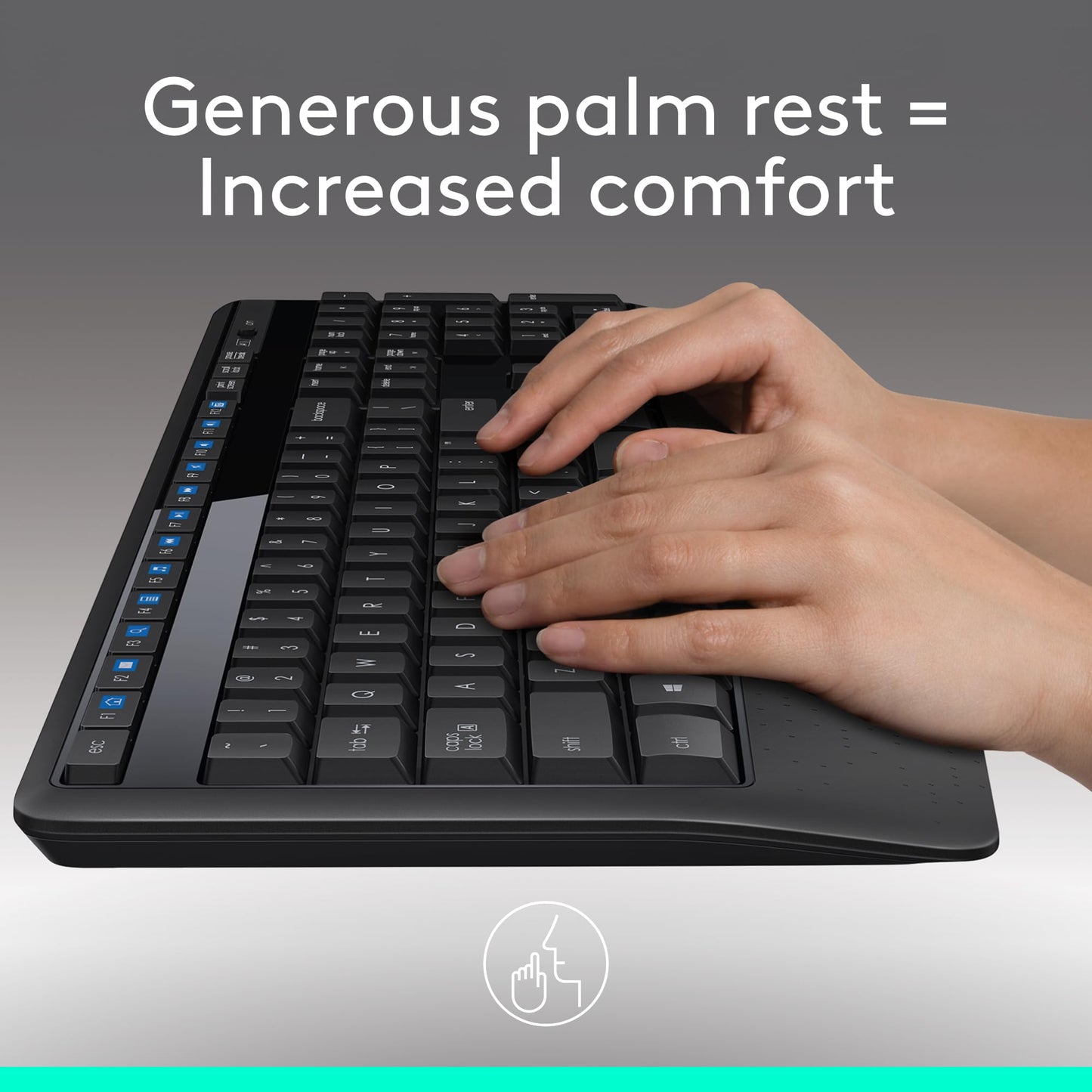 Logitech MK345 Wireless Keyboard and Mouse Combo with Palm Rest, 2.4 GHz USB Receiver, Compatible with PC, Laptop, Black
