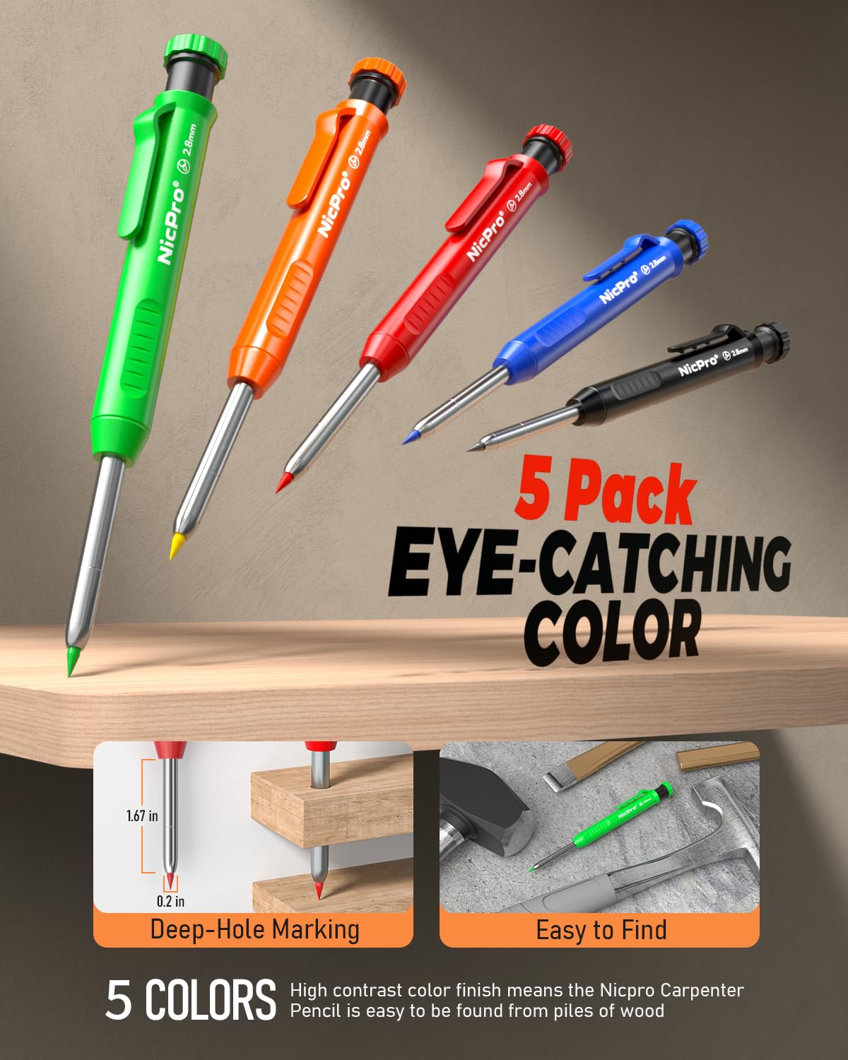 Nicpro 31 Pack Carpenter Pencil Set with Sharpener, Mechanical Carpenter Pencils with 128PCS Refills and Carbide Scribe Tool, Heavy Duty Construction Pencils for Architect Woodworking-With Canvas Case