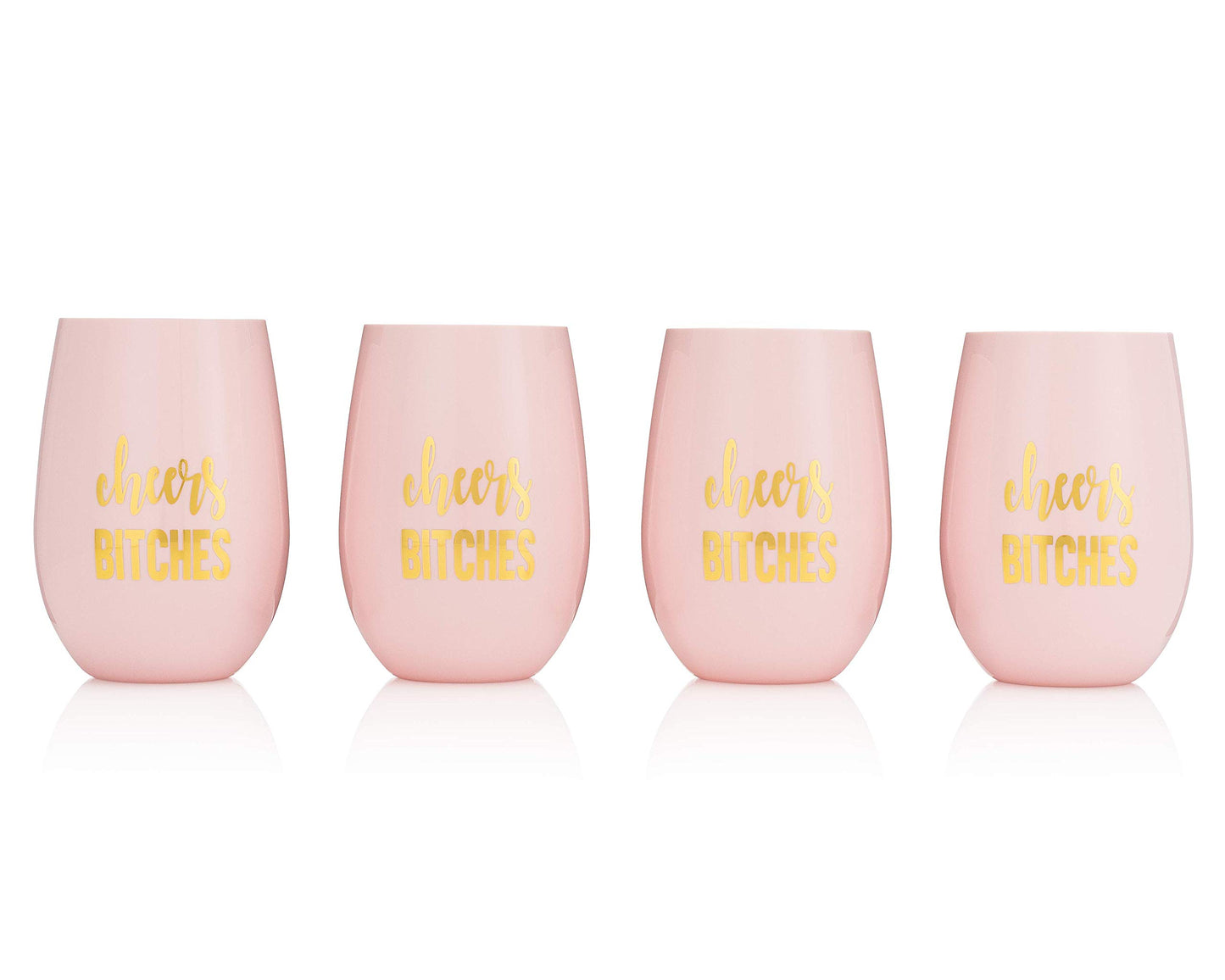Loco Llama Bridesmaid Proposal Wine Glasses and Bridal Party Gifts - 100% Unbreakable Tritan Plastic with Gold Foil Accents - 16 ounces (Pink Cheers Set, 4)