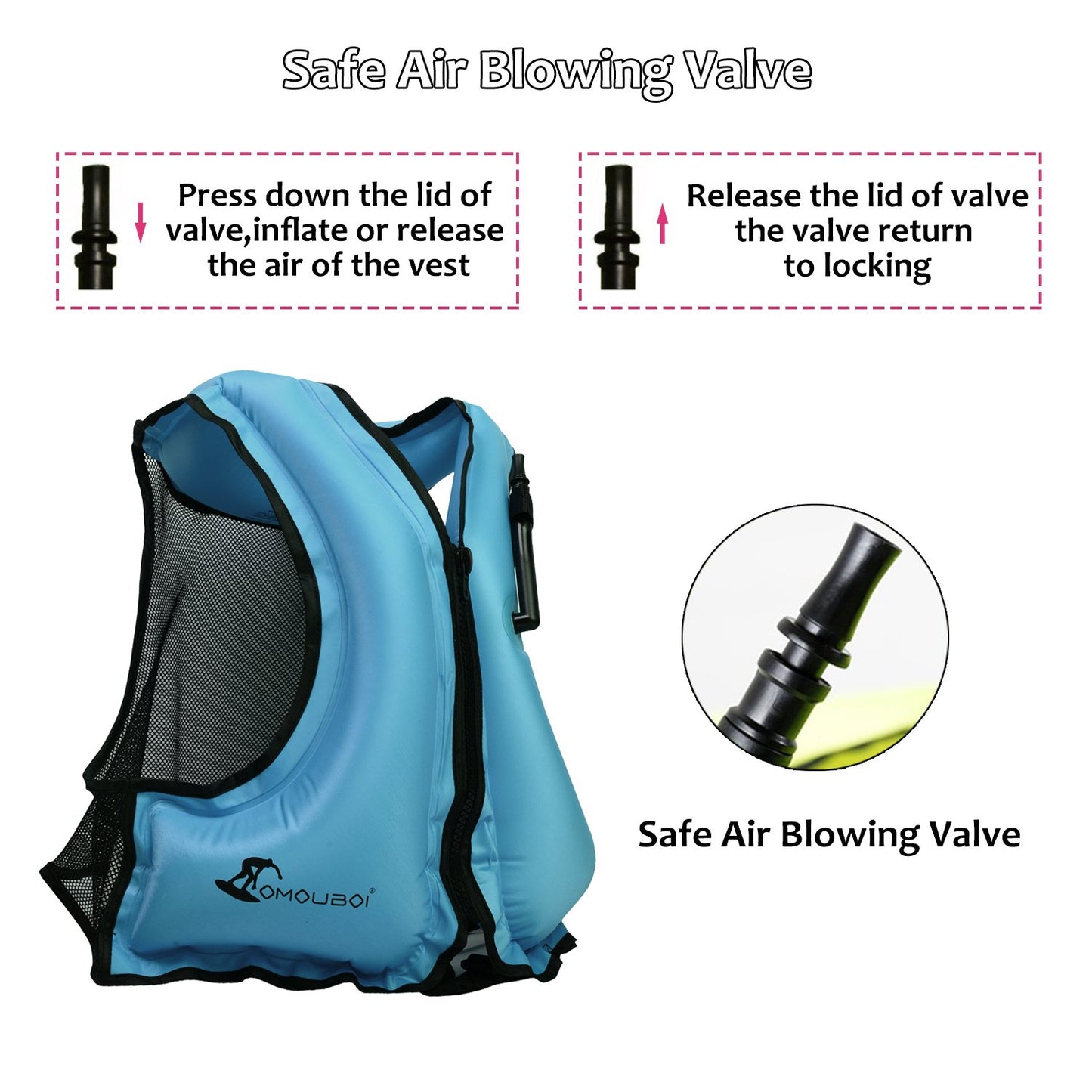 OMOUBOI Inflatable Snorkel Vest Kayak Inflatable Buoyancy Vest for Adults Snorkel Jackets for Swimming Snorkeling Paddling Boating Water Sports Beginner Adults-Only 105-220 lbs