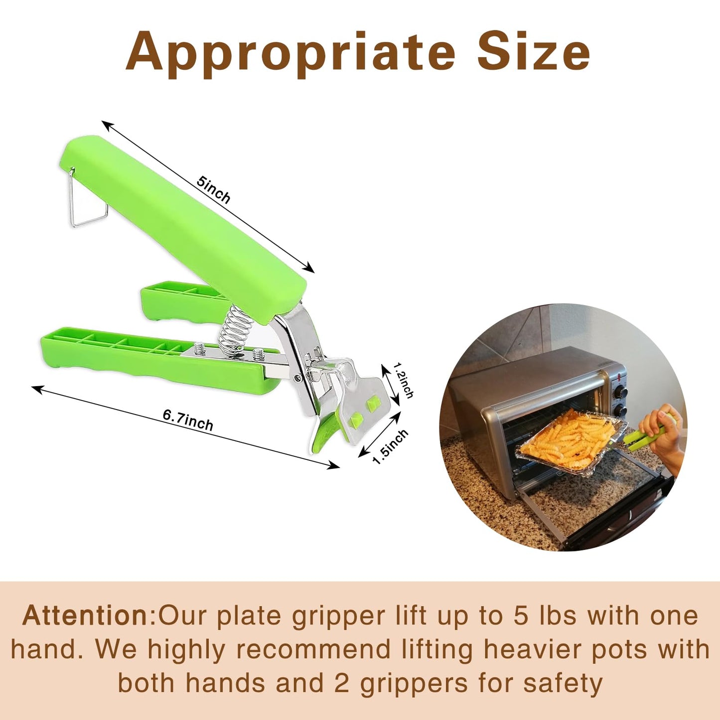 2 Pack Hot Plate Gripper Clips Holder Tongs for Moving Hot Plate Bowls Pizza Pan Air Fryer Microwave Oven with Food Out, Green
