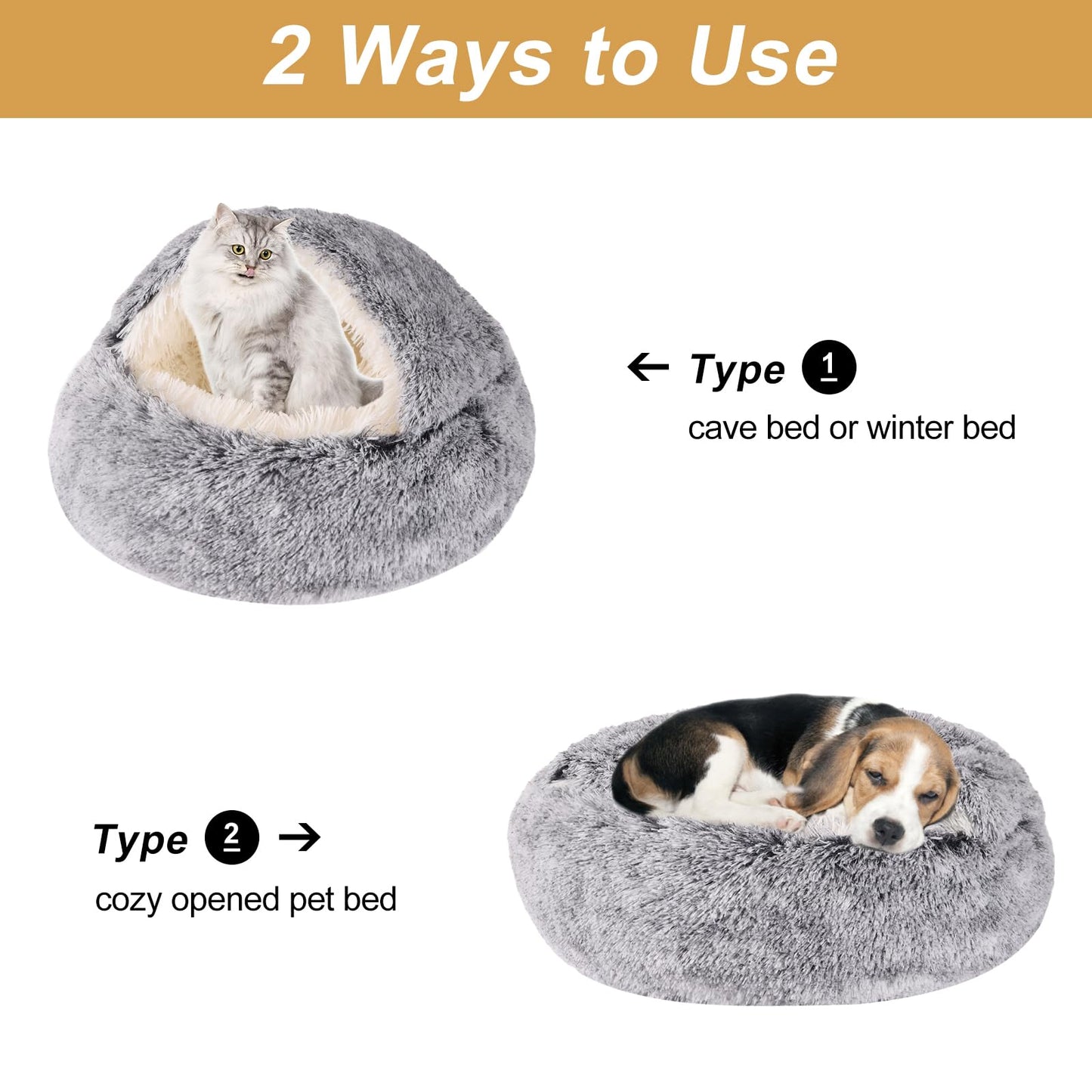 Hooded Dog Bed for Small Dogs, Nest Dog Beds, Washable Cute Cat Cave Bed, Cozy Nook Pet Bed for Dogs or Cats, Anti-Slip Puppy Bed Fits up to 22 lbs Pets(Grey, 20" x 20")