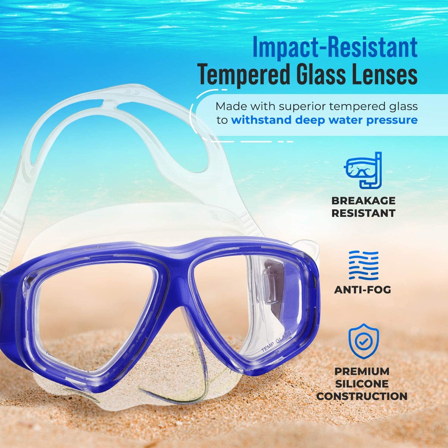 PRODIVE Snorkel Mask and Snorkeling Gear - Dry-Top Snorkel Set with Impact-Resistant Tempered Glass Lens, Anti-Fog Design, Watertight Seal, Adjustable Strap with Carry Case (Crystal Clear Vision)