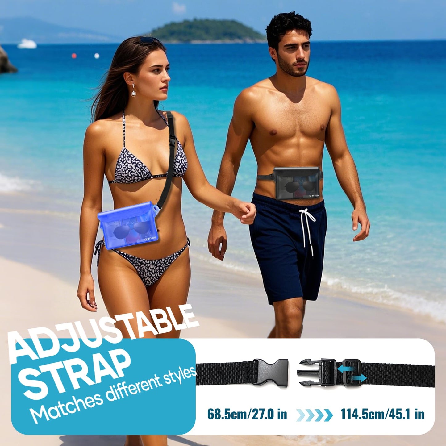 Waterproof Bag Fanny Packs for Women, Cruise Vacation Essentials Waterproof Pouch for Phone Passport Purse, Floating Dry Bags for Beach Water Park Boating Fishing Diving Surfing Kayaking Accessories