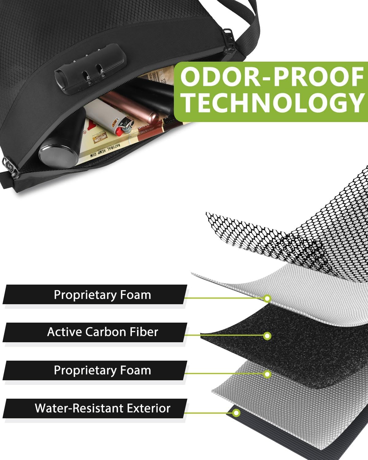 OZCHIN Smell Proof Bag with Lock – Activated Carbon Fiber Smell Proof Container with Combination Lock, Airtight Zipper, Odor Proof Case for Travel, Daily Use, Gifts Ideas 11 X 8 Inch (Black)