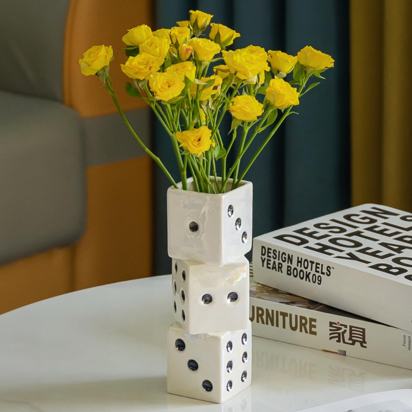 MOUGIGI Ceramic Dice Vase - Unique Decor for Dried Flowers, Rose, Pampas Grass - Stunning Design for Any Modern Space for Inspiring Smiles