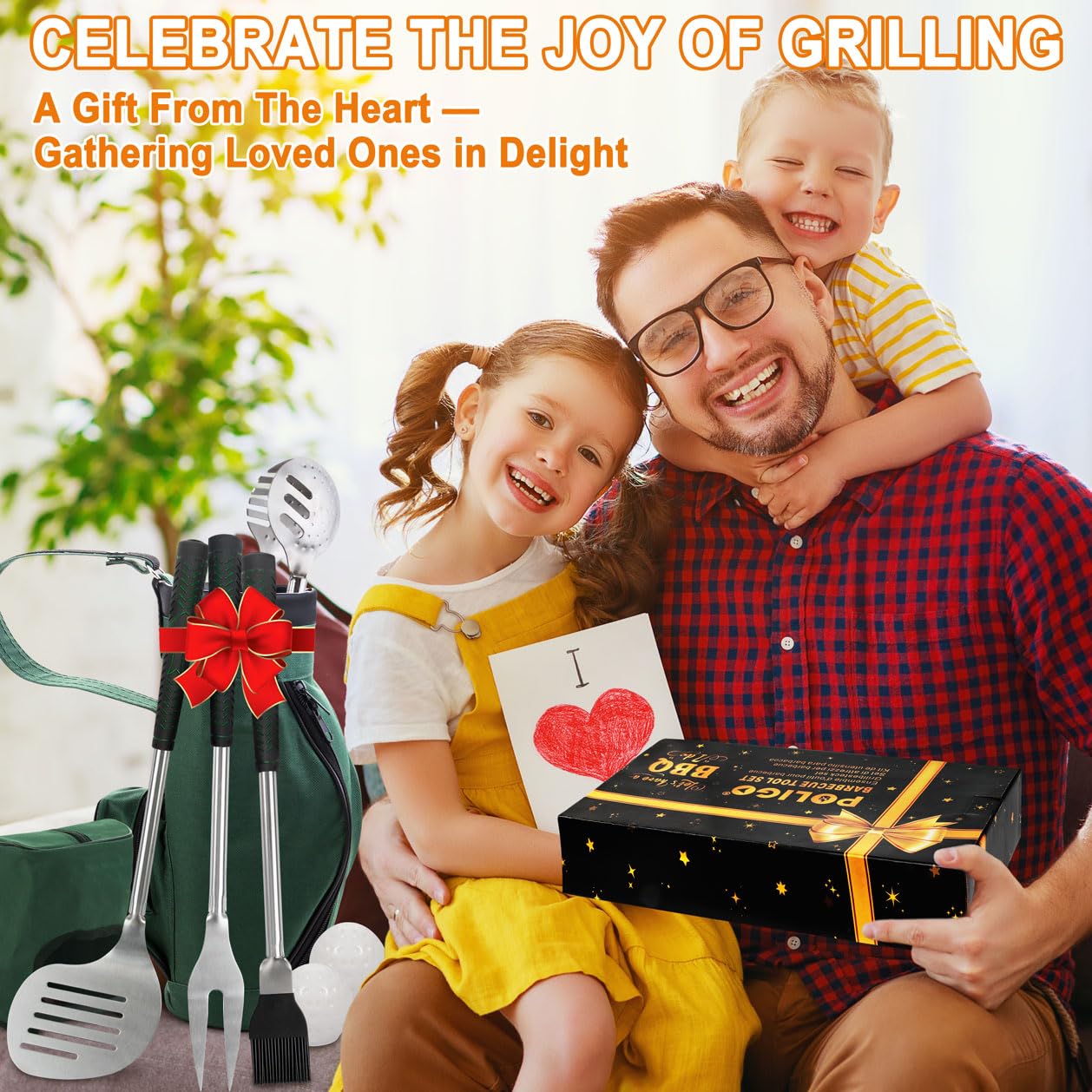 POLIGO 7PCS Golf-Club Style BBQ Tools Set Grilling Tools with Rubber Handle - Stainless Steel Grill Accessories for Outdoor Grill Set Premium Grill Utensils Set Christmas Birthday Gifts for Men Dad