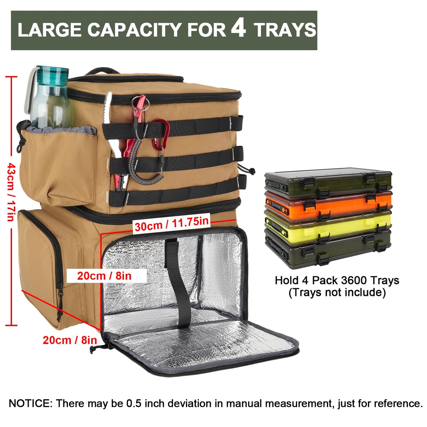 MATEIN Fishing Backpack, Water Resistant Fishing Tackle Box Bag with Rod Holders & Cooler, Gear Gifts for Men