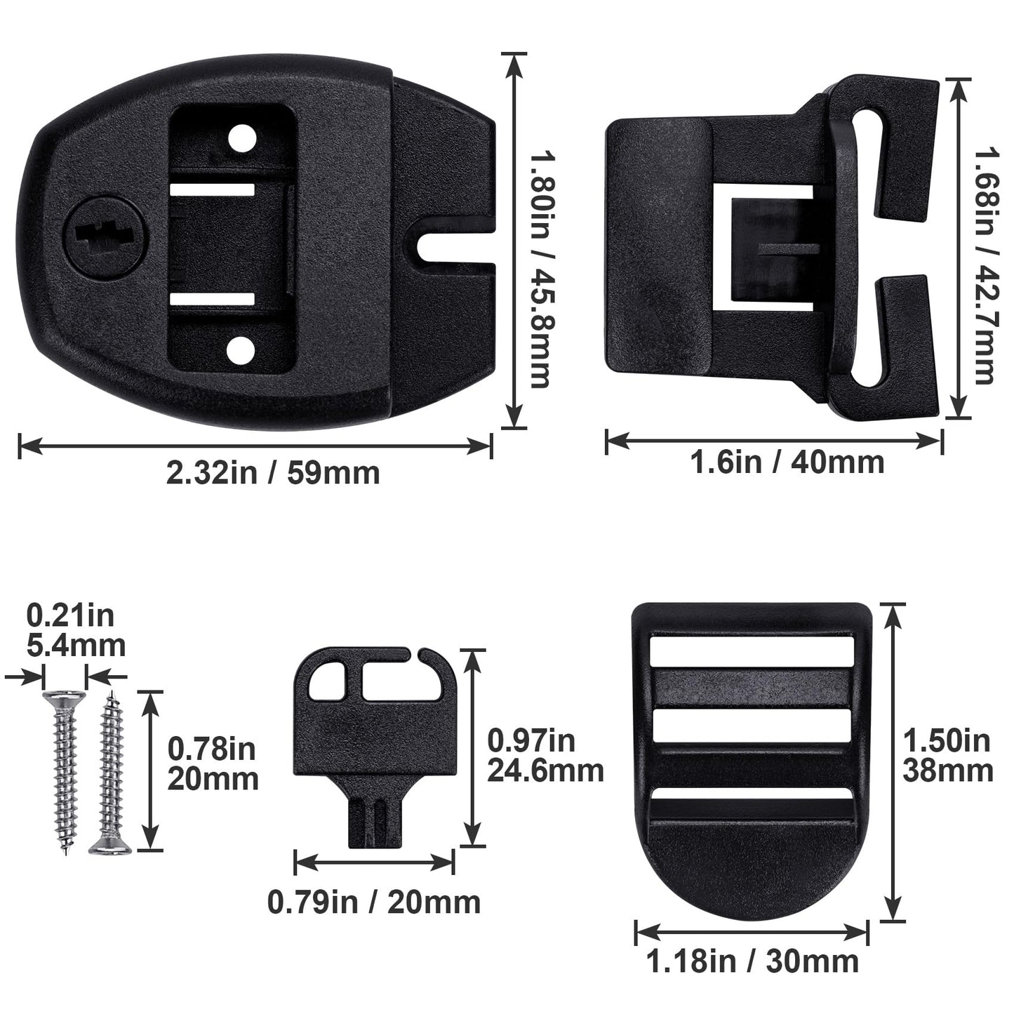 OIIKI 8 Sets Spa Hot Tub Cover Clips, Hot Tub Cover Broken Latch Repair Kit- Replacement 8 Latches Clip Locks, 8 Slides, 8 Keys with 16 Screws, Hardware Accessories for Spa Cover Straps (Black)