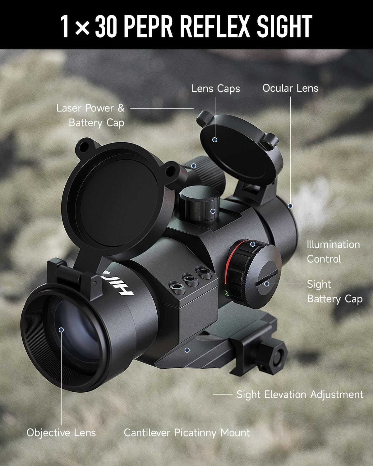 Hiram 1X30 4 MOA Green Red Dot Sight for Rifles with Green Laser, Picatinny Cantilever PEPR Mount