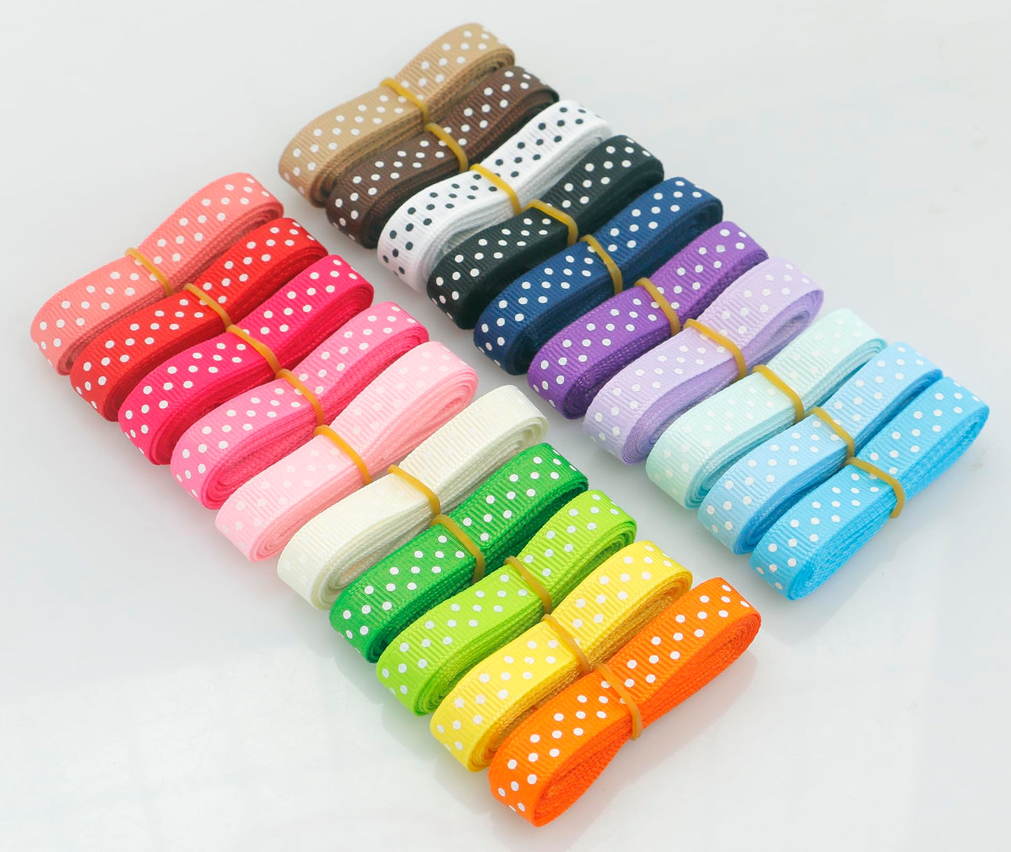 QingHan Grosgrain Ribbons for Crafts Gifts Wrapping 3/8" Boutique Polka Dot Fabric Ribbon 40yd (20 x 2yd)