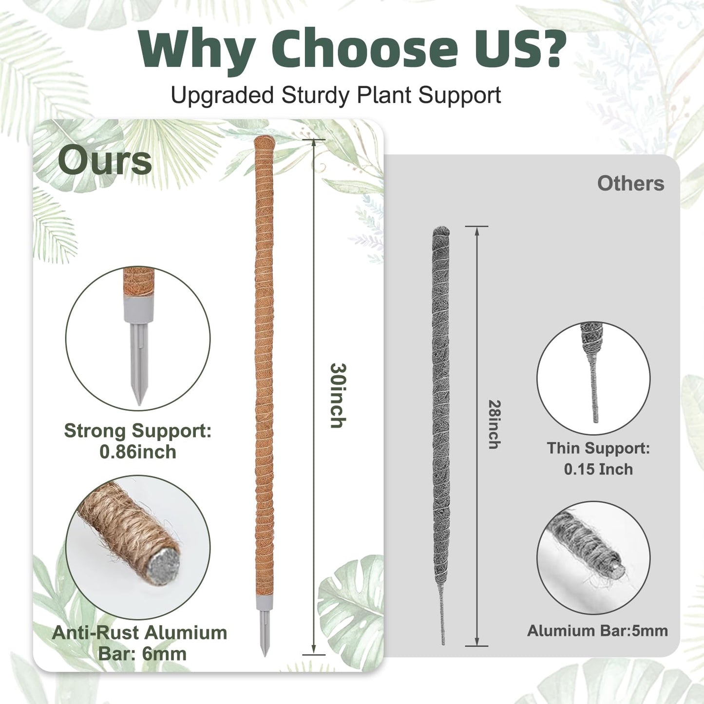 3 Pack Moss Pole, 30 Inch Monstera Plant Support, Moss Poles for Climbing Plants Indoor DIY, Coco Coir Plant Pole Moss Plant Stick Support Stake Kit for Potted Plants, Pothos, Philodendron