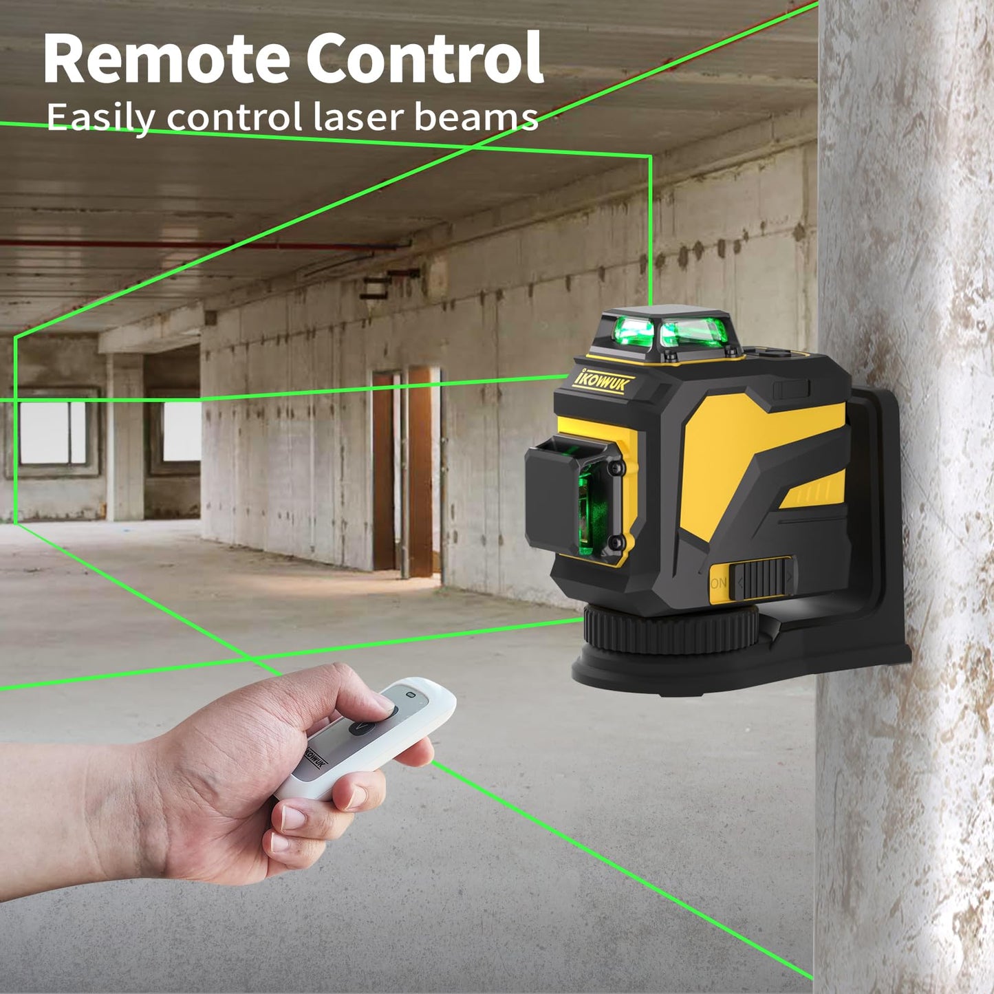 IKOVWUK Laser Level, 3x360° Cross Line Laser for Construction and Picture Hanging, 12 Green Lasers with Self-leveling, 3D Vertical & Horizontal Line, Level Tool with 5200 mAh Rechargeable Battery