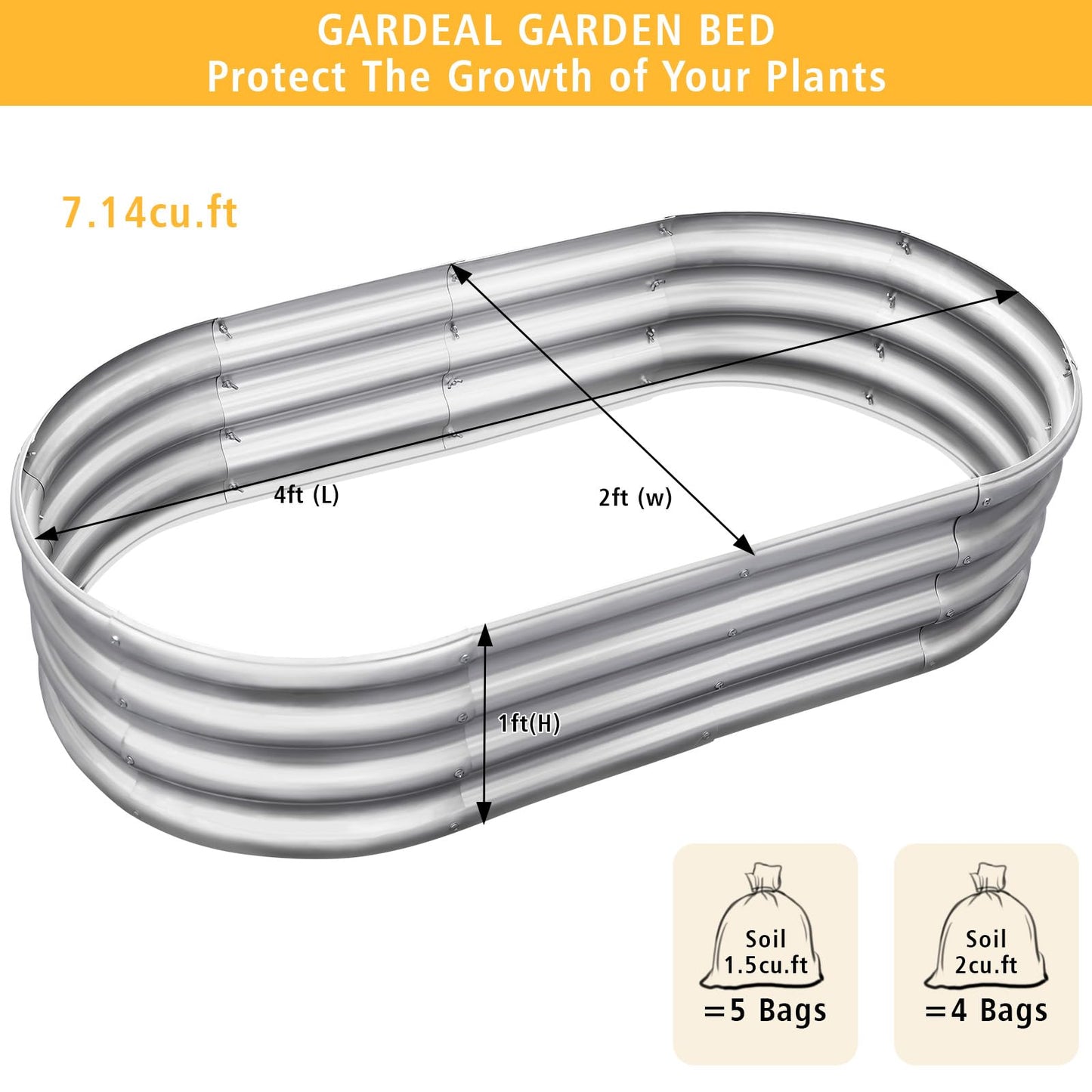 Gardeal Garden 2Pcs 4x2x1ft Galvanized Raised Garden Bed Kit - Metal Planter Boxes for Vegetables/Herbs/Flowers, Heavy-Duty Steel Outdoor Garden Box with Reinforced Edges