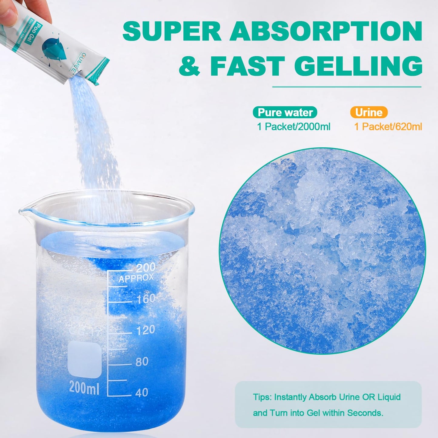 OUMEE 30 PACK Poo Gel for Portable Toilet, Camping Toilet Powder for Potty Bags, Eco Absorbent Gel, Portable Toilet Gel Packets for Outdoor Recreation Camping Supplies (30)