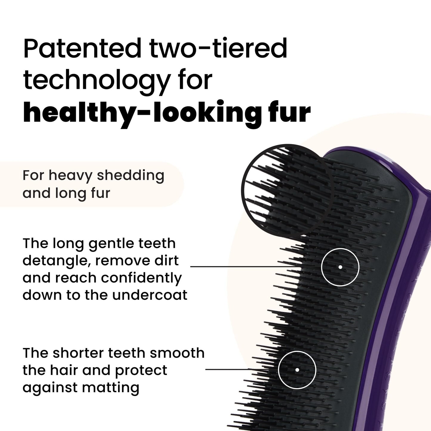 Pet Teezer De-Shedding Dog Brush by Tangle Teezer, Dog Grooming Tool for Long Haired Breeds and Wet or Dry Fur, Large, Purple & Gray