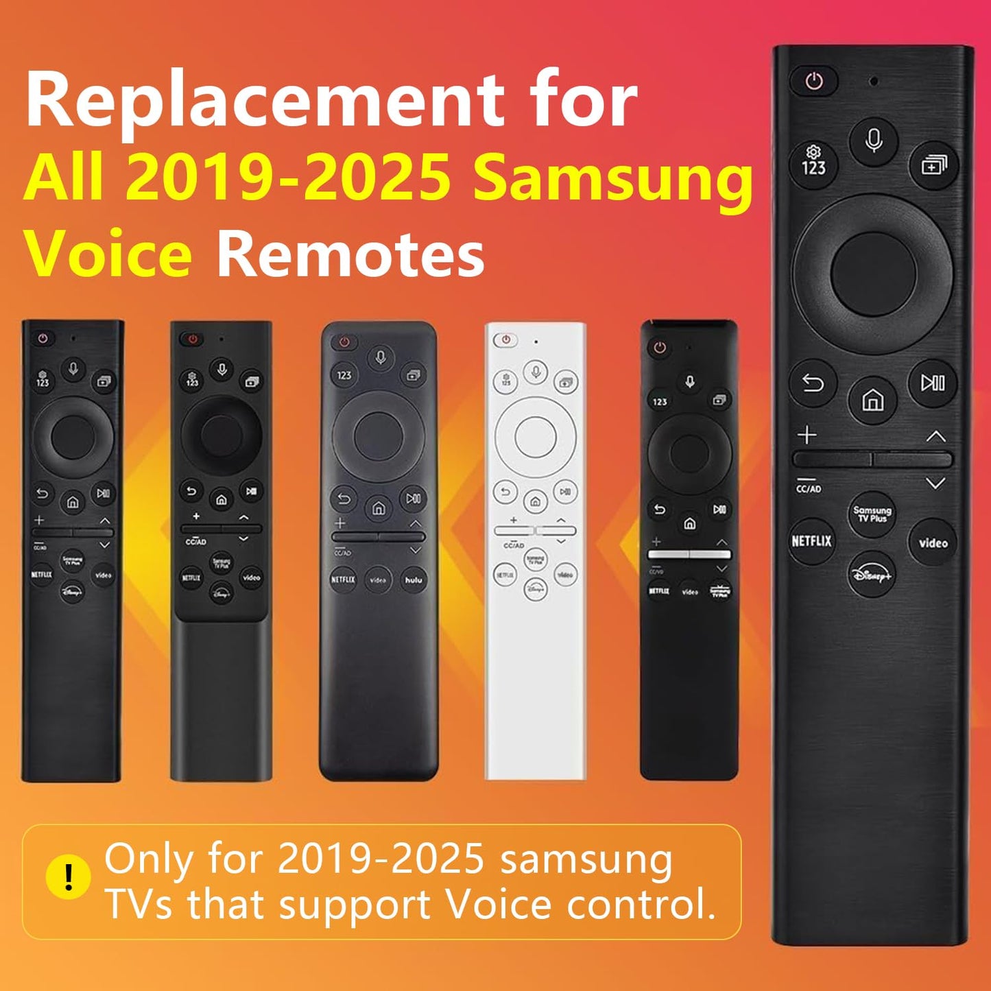 Replacement for Samsung TV Remote, for All 2019-2025 Samsung Remote Control for Smart TV with Voice Control. No Solarcell. 2-Year Warranty.
