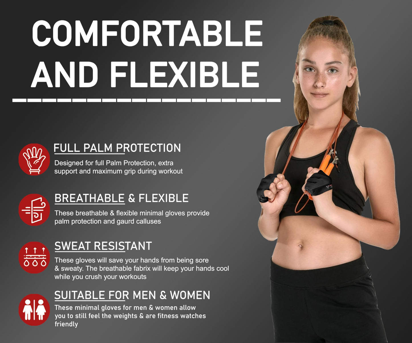 FITNESS FORCE Workout Gloves for Men & Women Partial Weight Lifting Gloves Non-Slip Gym Gloves Lifting Grip Calluses Guard Fingerless Exercise Gloves with Full Palm Protection (Black, Medium)