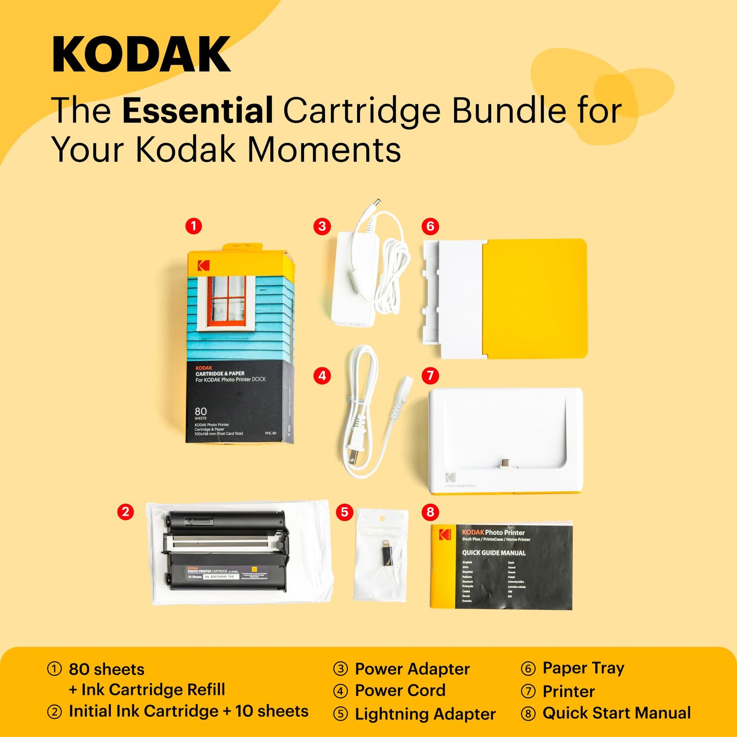KODAK Dock Plus 4PASS Instant Photo Printer, 4x6 inches, 90 Sheets Bundle
